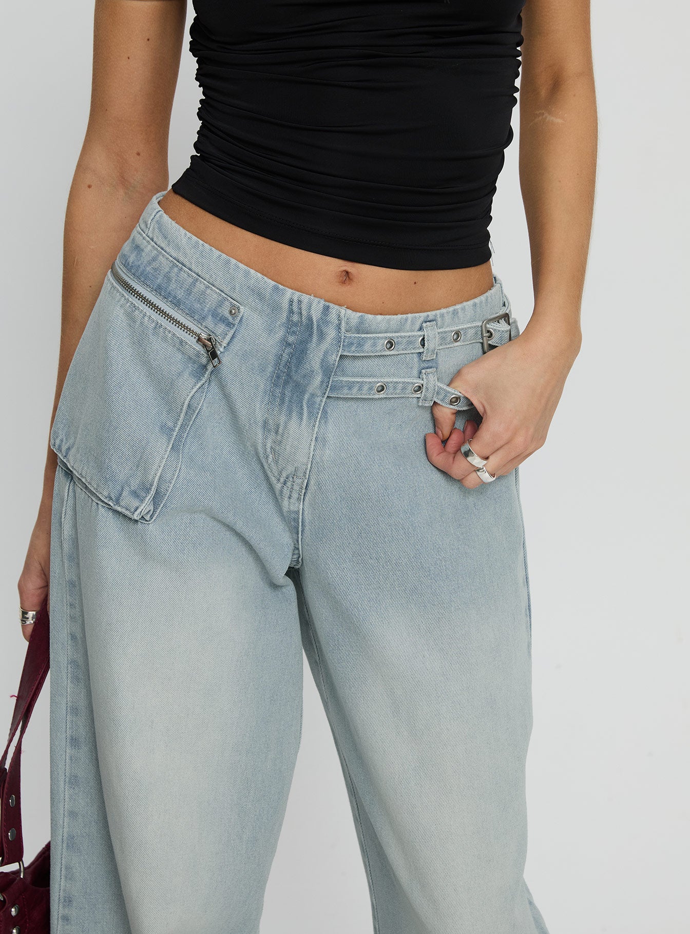 Paltrow Mid Rise Wide Leg Cargo Jeans Black - Image 15