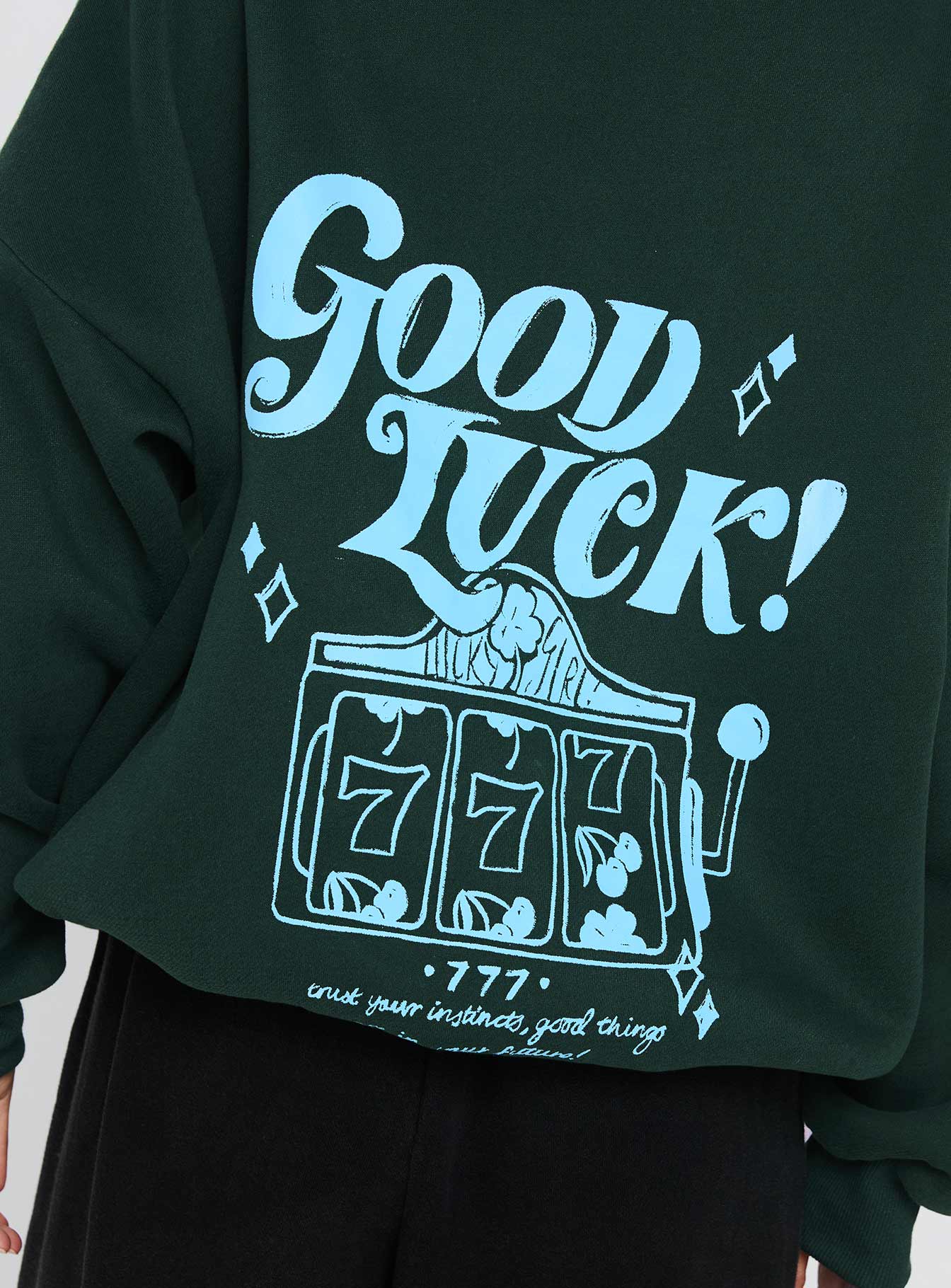 Good Luck Graphic Hoodie Green / Blue - Image 6