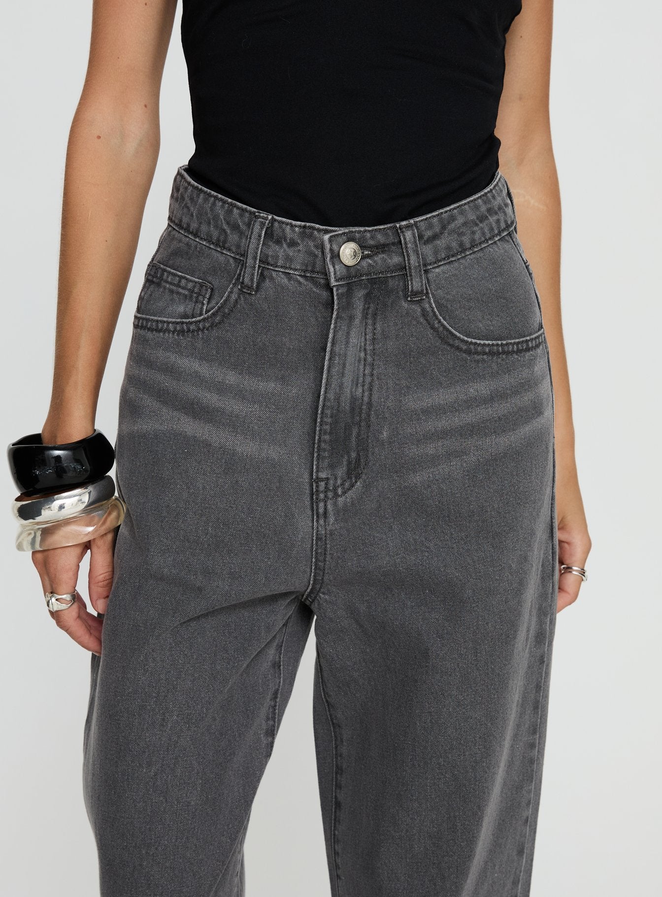 Nicolo High Rise Straight Leg Jeans Washed Grey - Image 5