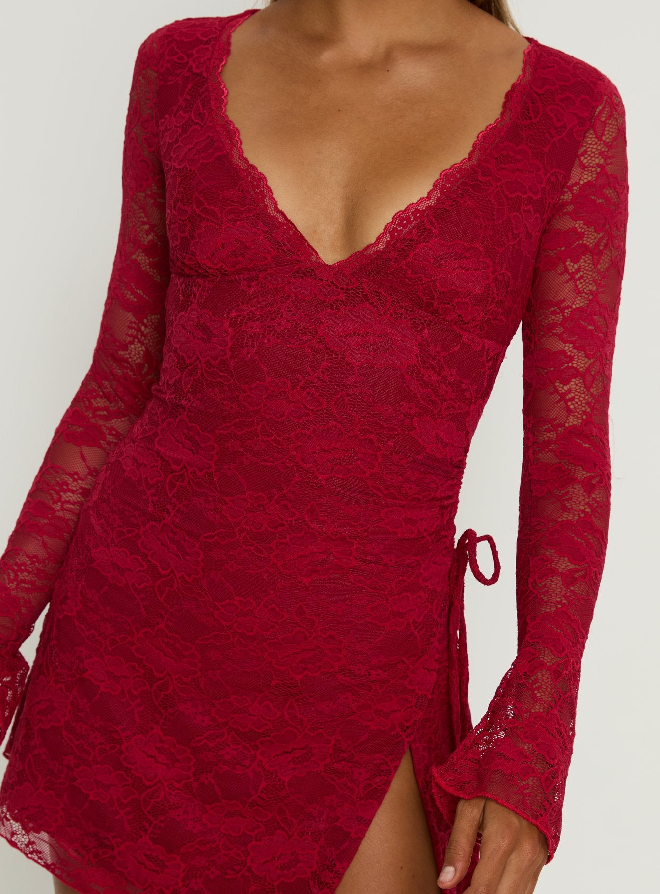 Airabella Long Sleeve Lace Mini Dress Red - Image 5