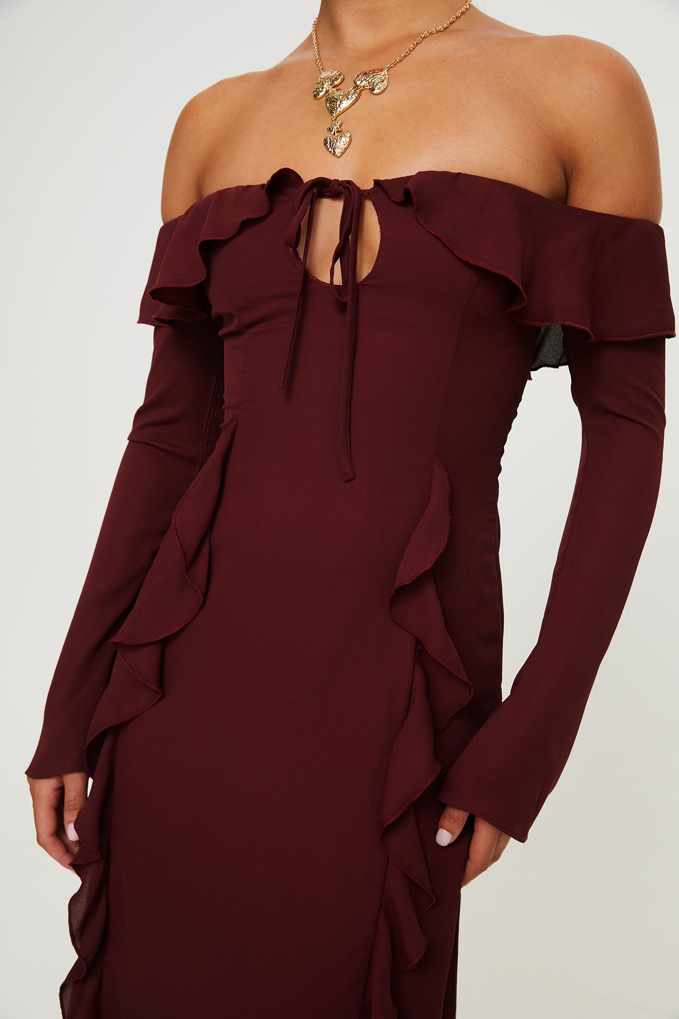 Molins Off The Shoulder Maxi Dress Burgundy - Image 6