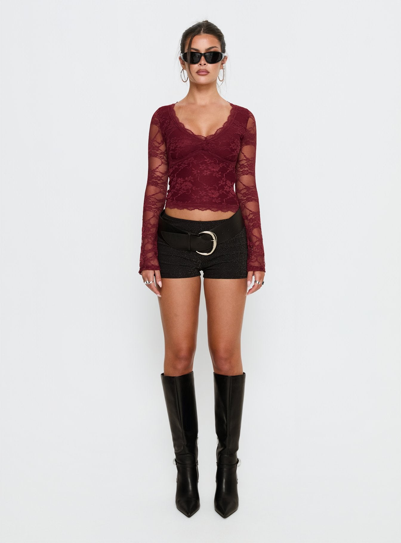 Pitter Long Sleeve Top Burgundy - Image 7