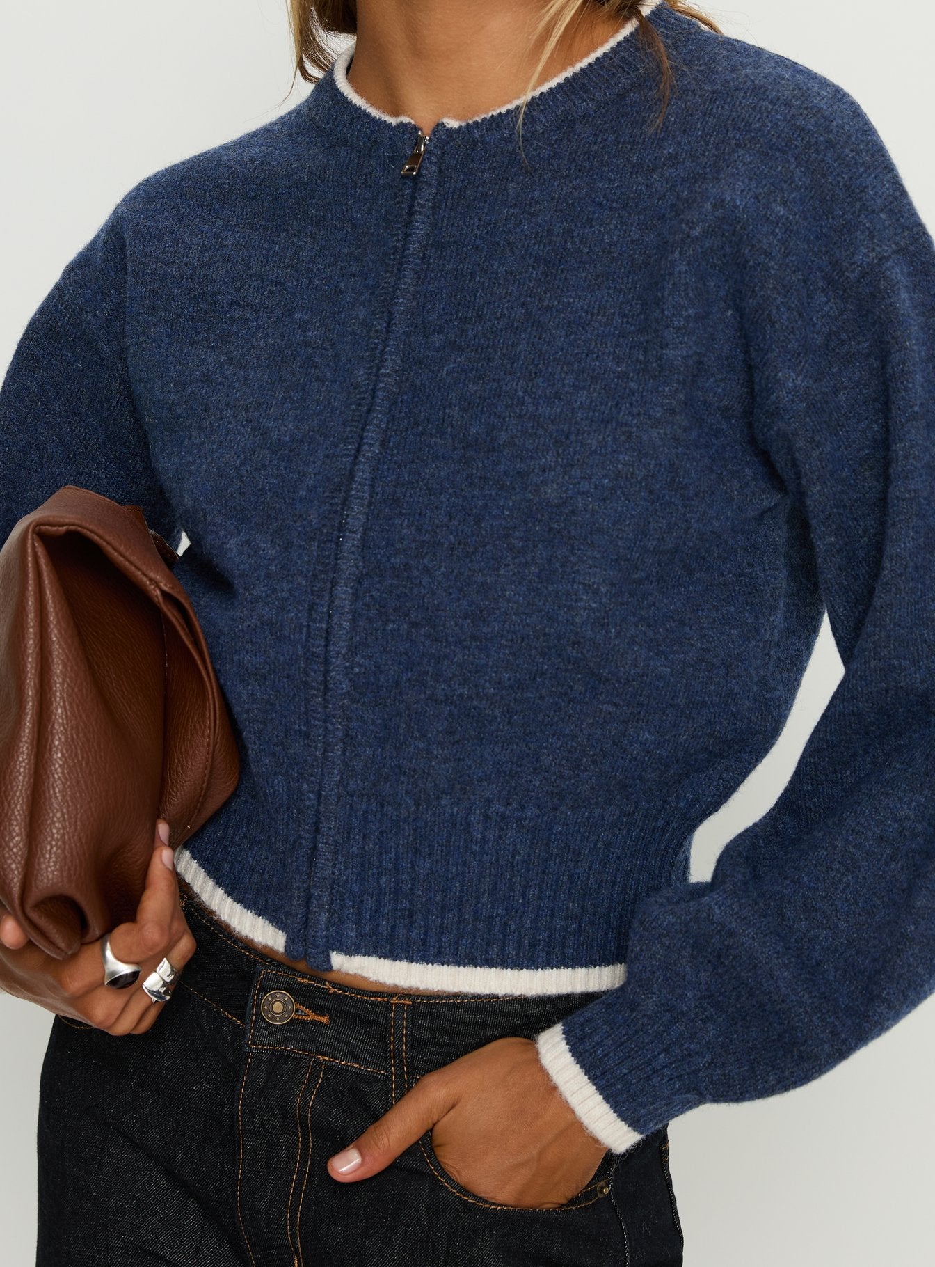 Amandi Zip Through Knit Jumper Navy / Cream - Image 6