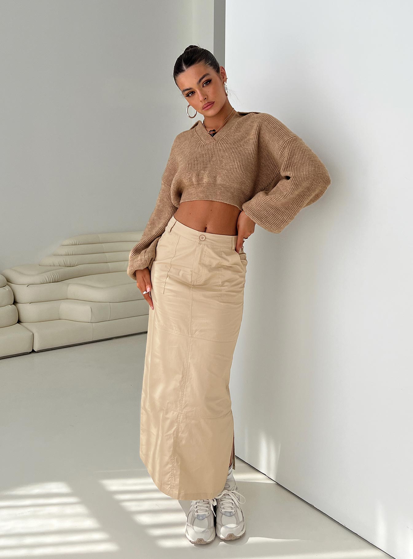 Devine Cargo Maxi Skirt Stone - Image 6