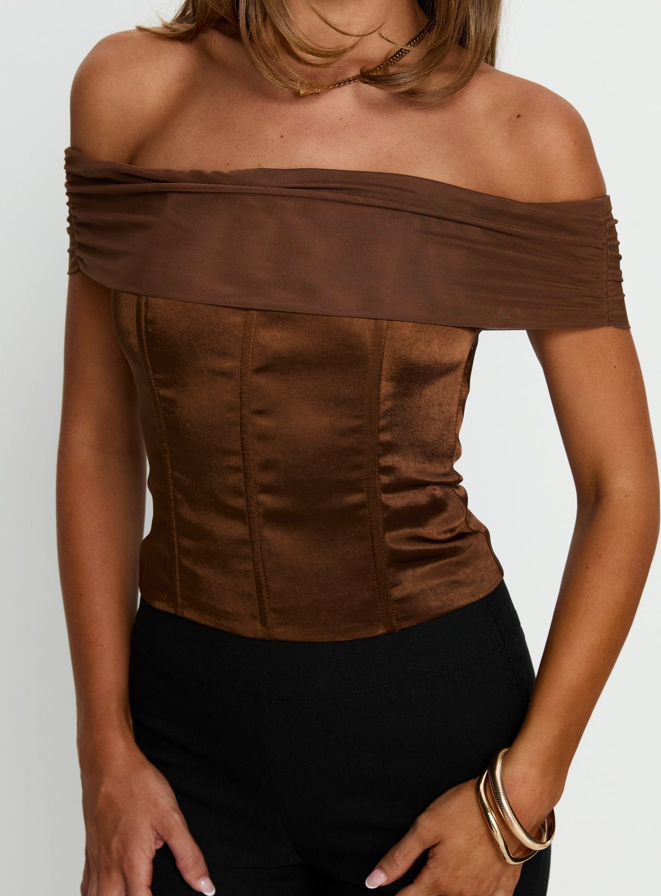 Kaari Off Shoulder Corset Top Chocolate - Image 5