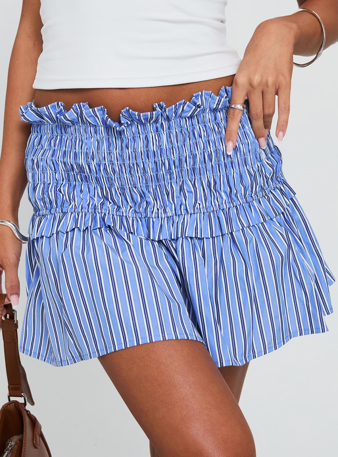 Othira Shirring Mini Skirt Blue Stripe - Image 5