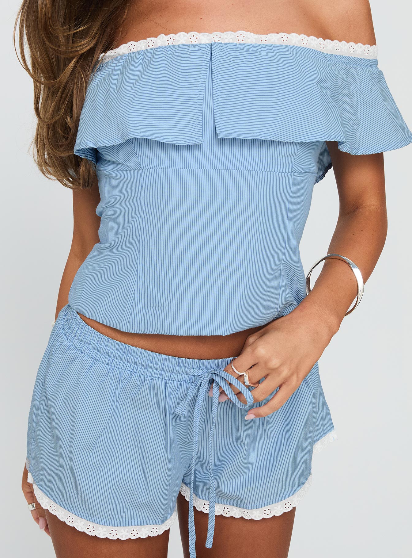 Summertime Sadness Off Shoulder Set Blue Stripe - Image 6