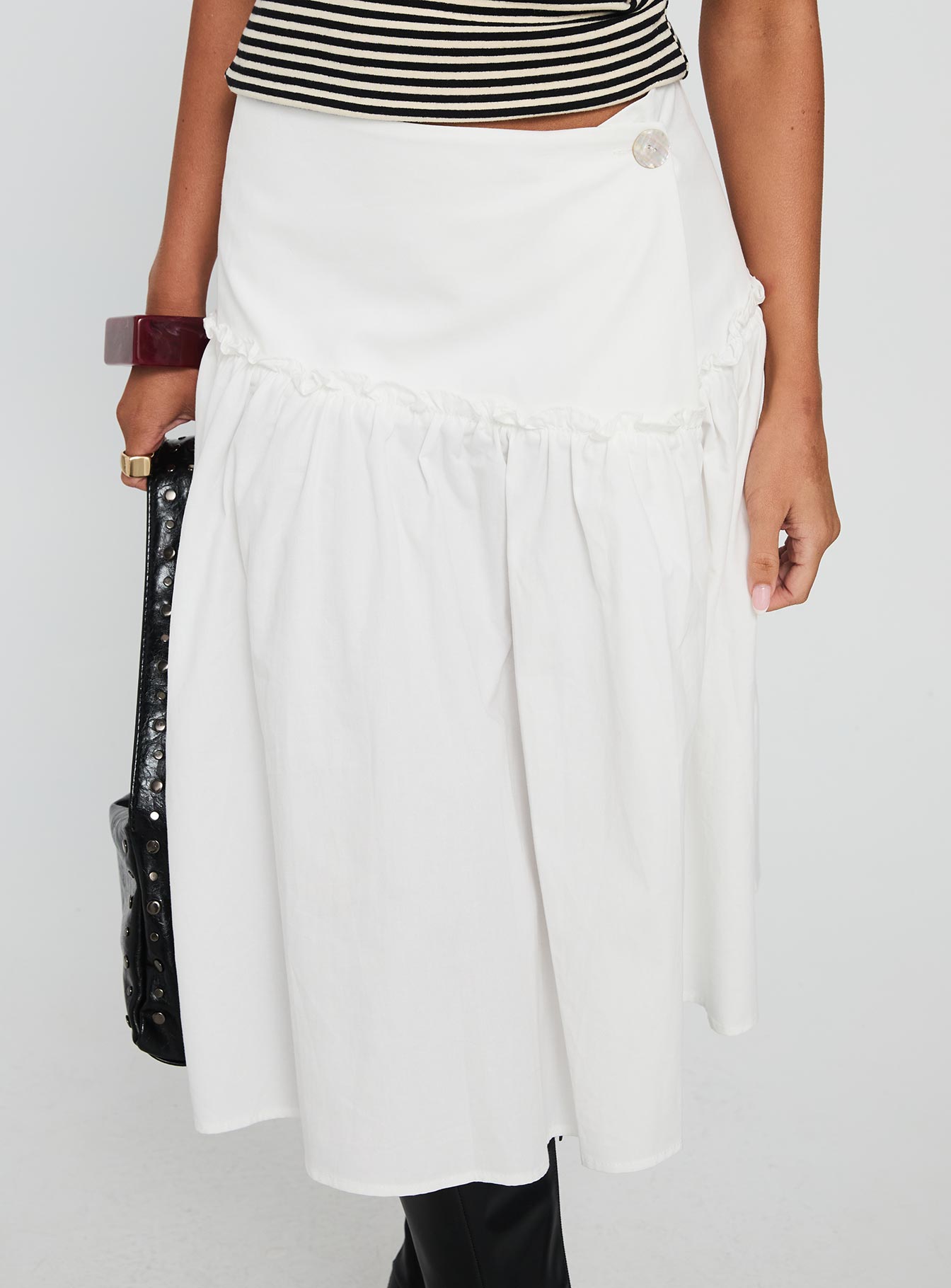 Jonsie Tiered Frill Midi Skirt White - Image 6
