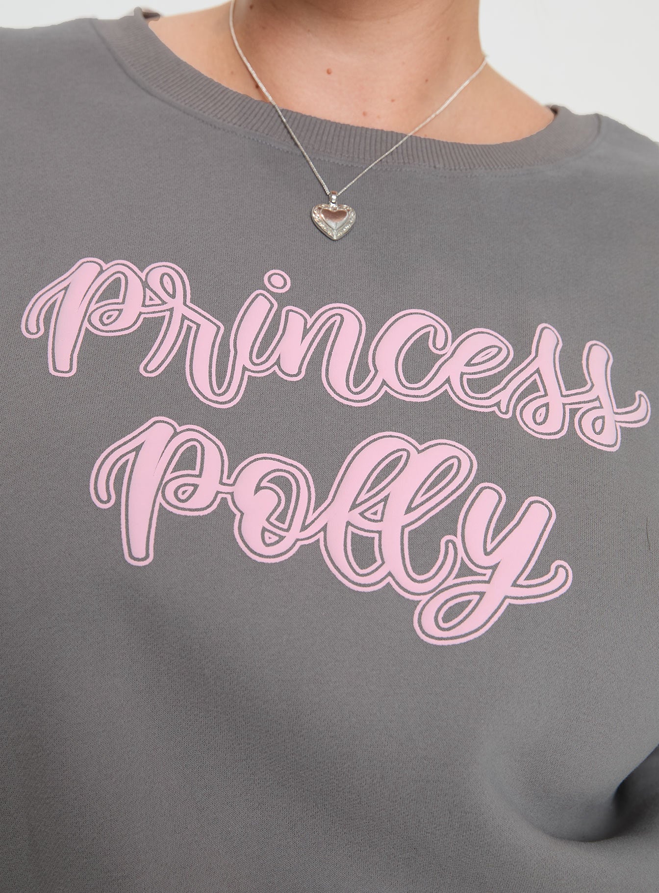 Princess Polly Crew Neck Sweatshirt Puff Text Charcoal Curve - Image 6