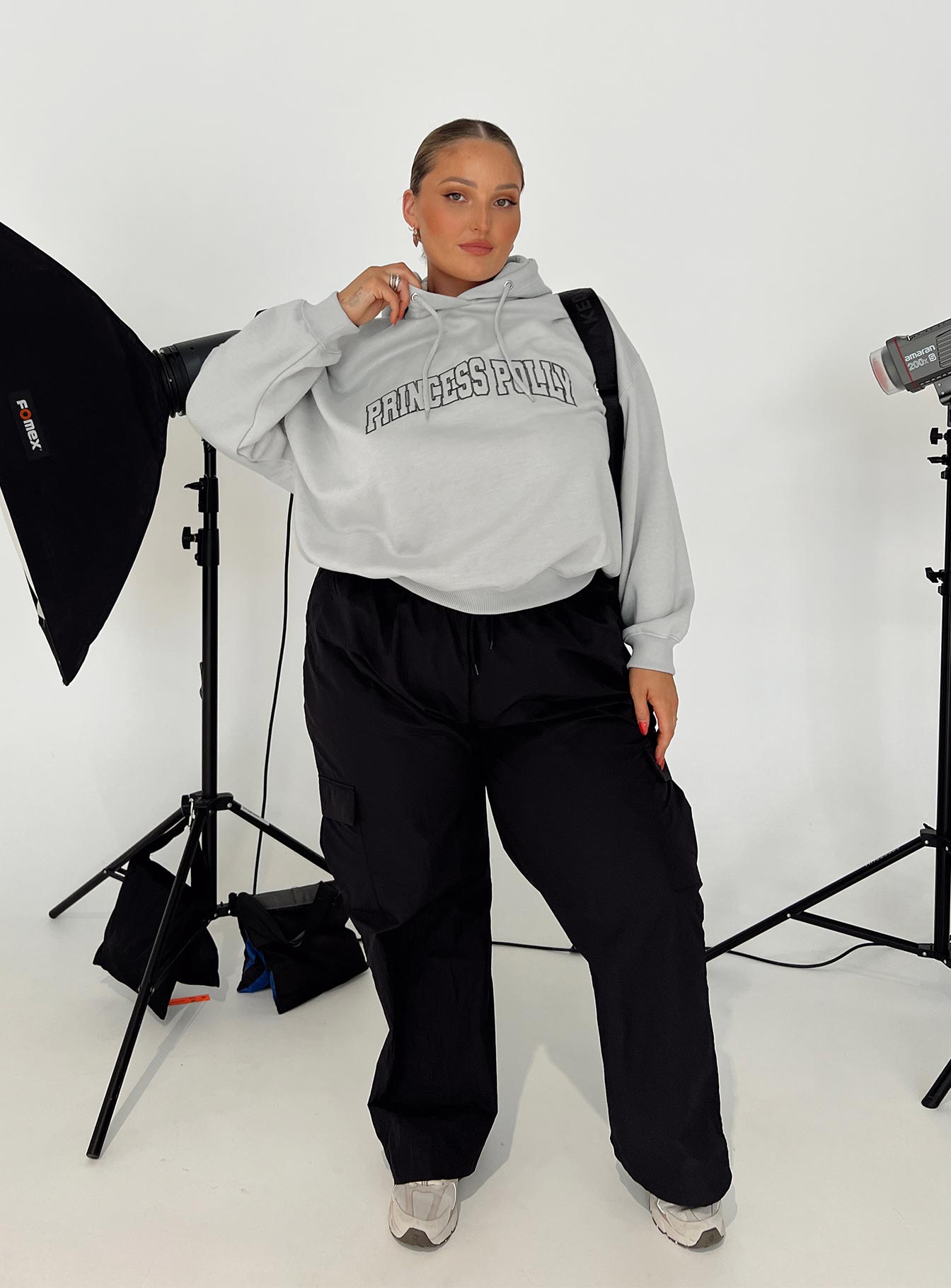 Princess Polly Hooded Sweatshirt Collegiate Text Grey / Green Curve - Image 6