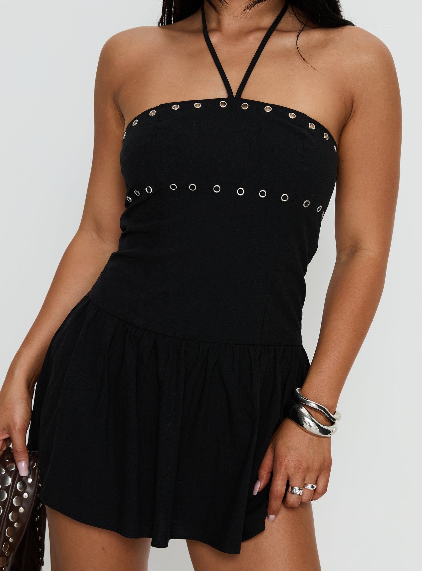 Nidia Eyelet Tie Neck Playsuit Black - Image 5