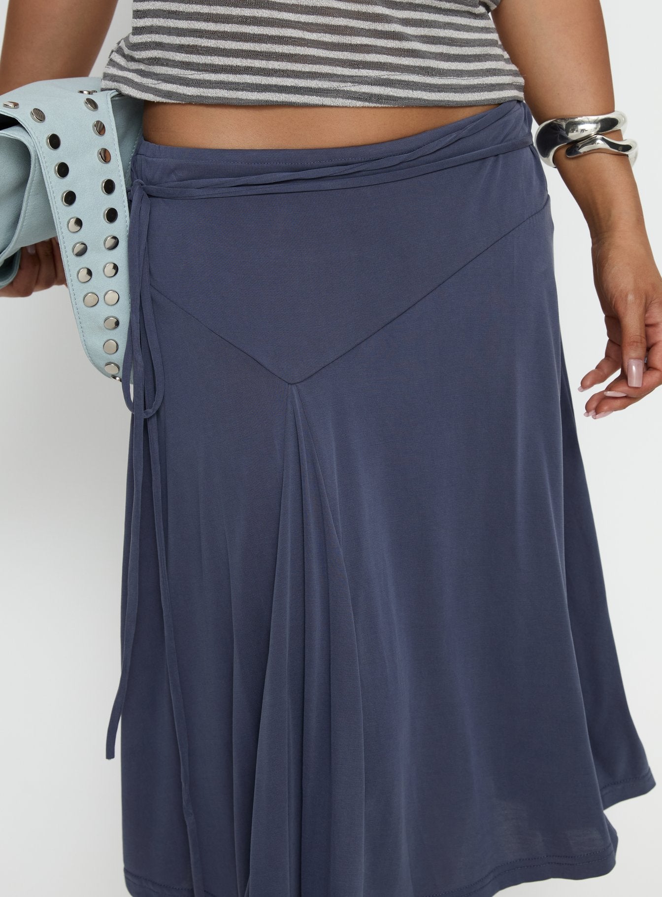 Joaney Tie Side Jersey Midi Skirt Slate - Image 6