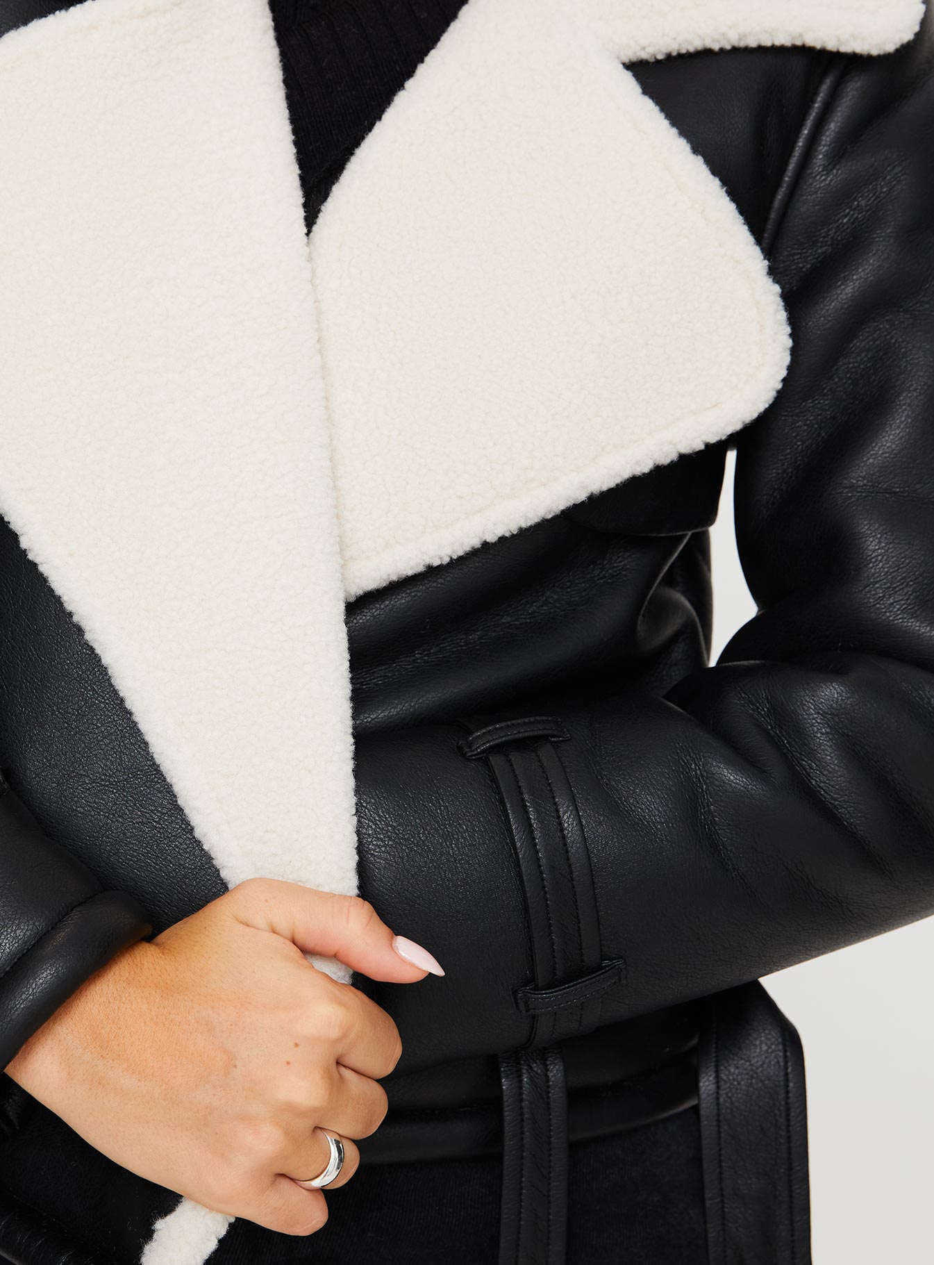 Nathalia Shearling Aviator Jacket Black - Image 6