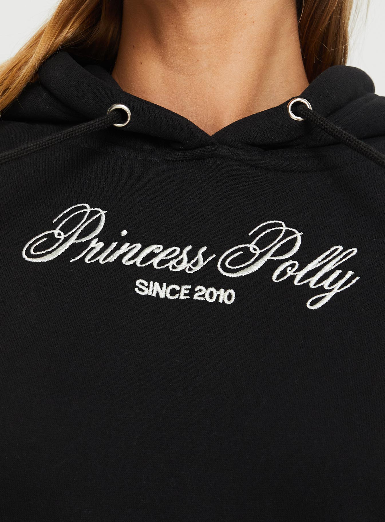 Princess Polly Hooded Sweatshirt Script Black / Ivory - Image 6
