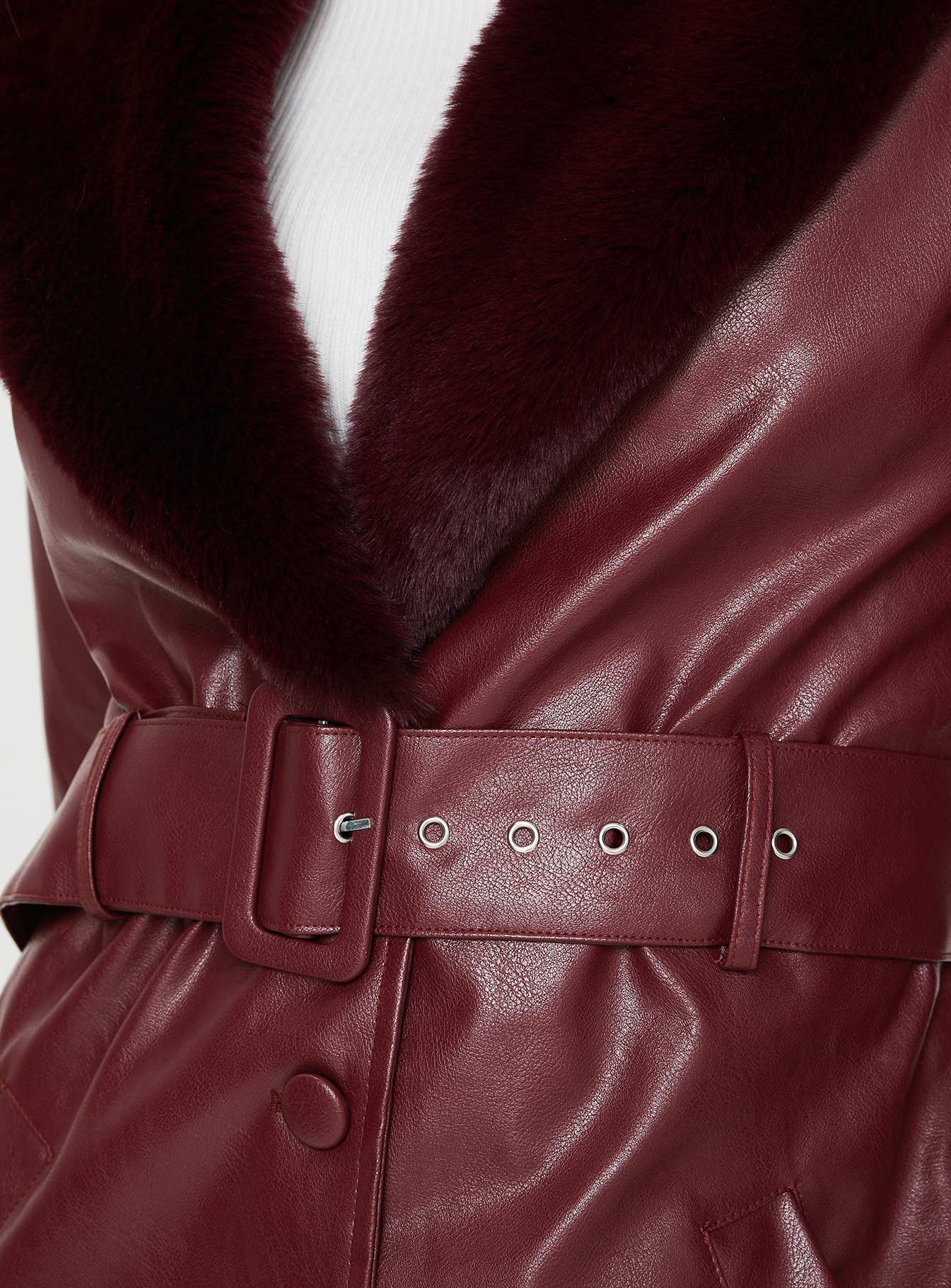 Brooklyn Faux Leather Longline Coat Burgundy - Image 5
