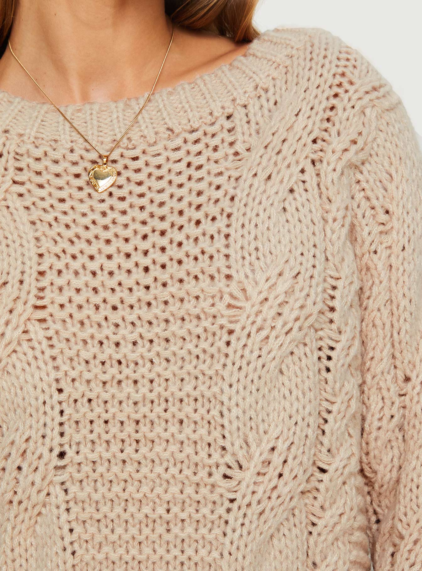 Ellison Cable Knit Sweater Beige - Image 6