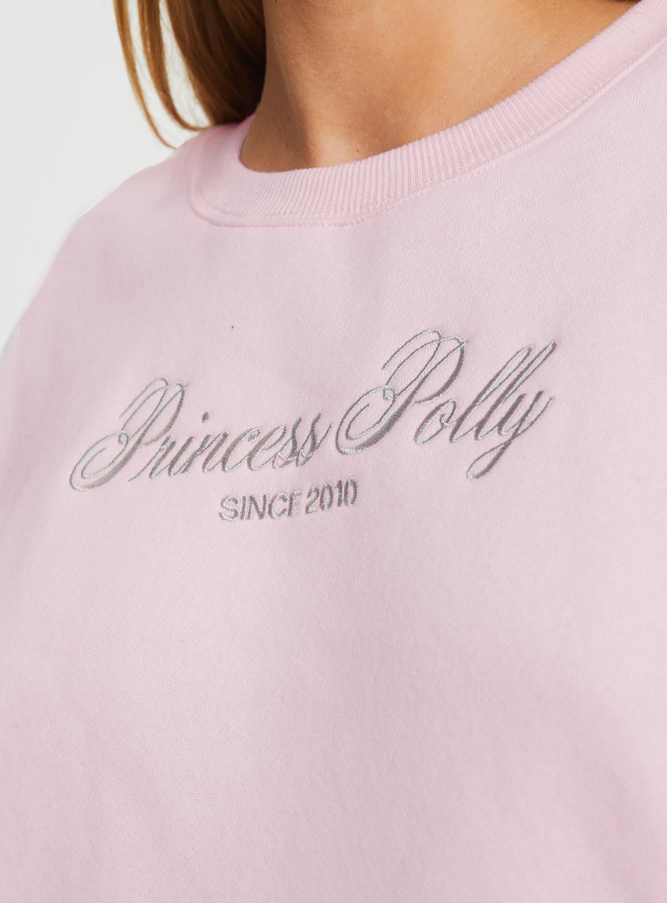 Princess Polly Crew Neck Sweatshirt Script Baby Pink / Grey - Image 6