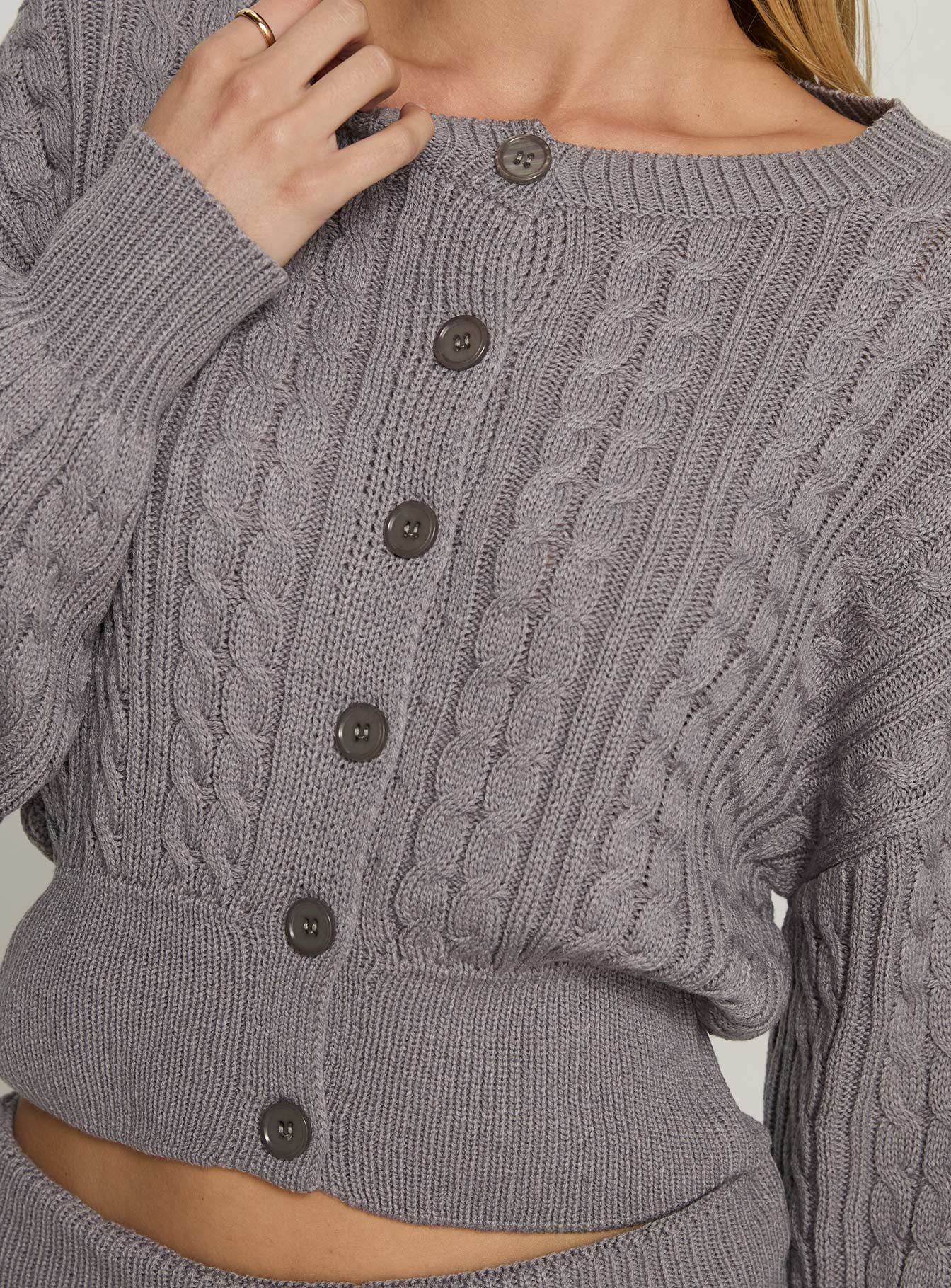 Baleigh Cable Knit Cardigan Grey - Image 6