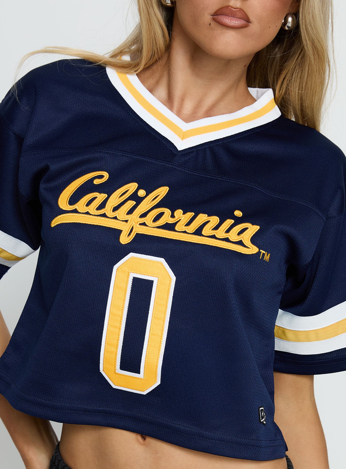 UC Berkeley Cropped Football Jersey Tee Blue - Image 6