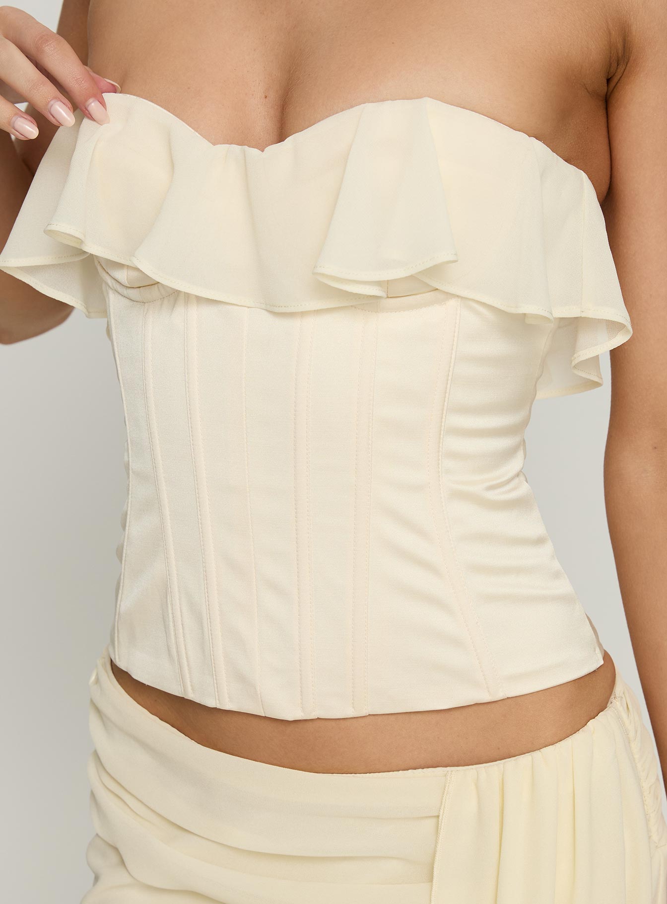 Holliann Strapless Frill Corset Top Butter - Image 6