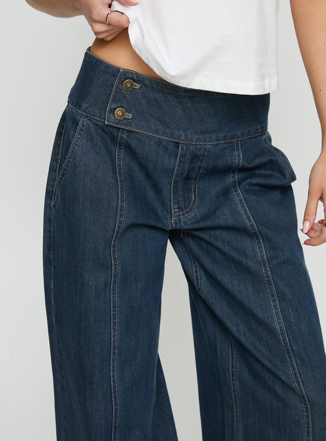 Nikoletta Foldover Jeans Dark Wash / Check - Image 6