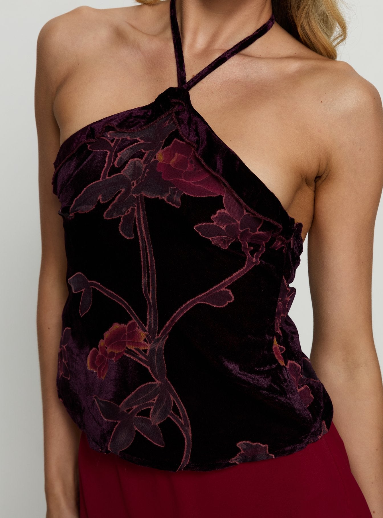 Fiorella Top Floral Devore Burgundy - Image 5