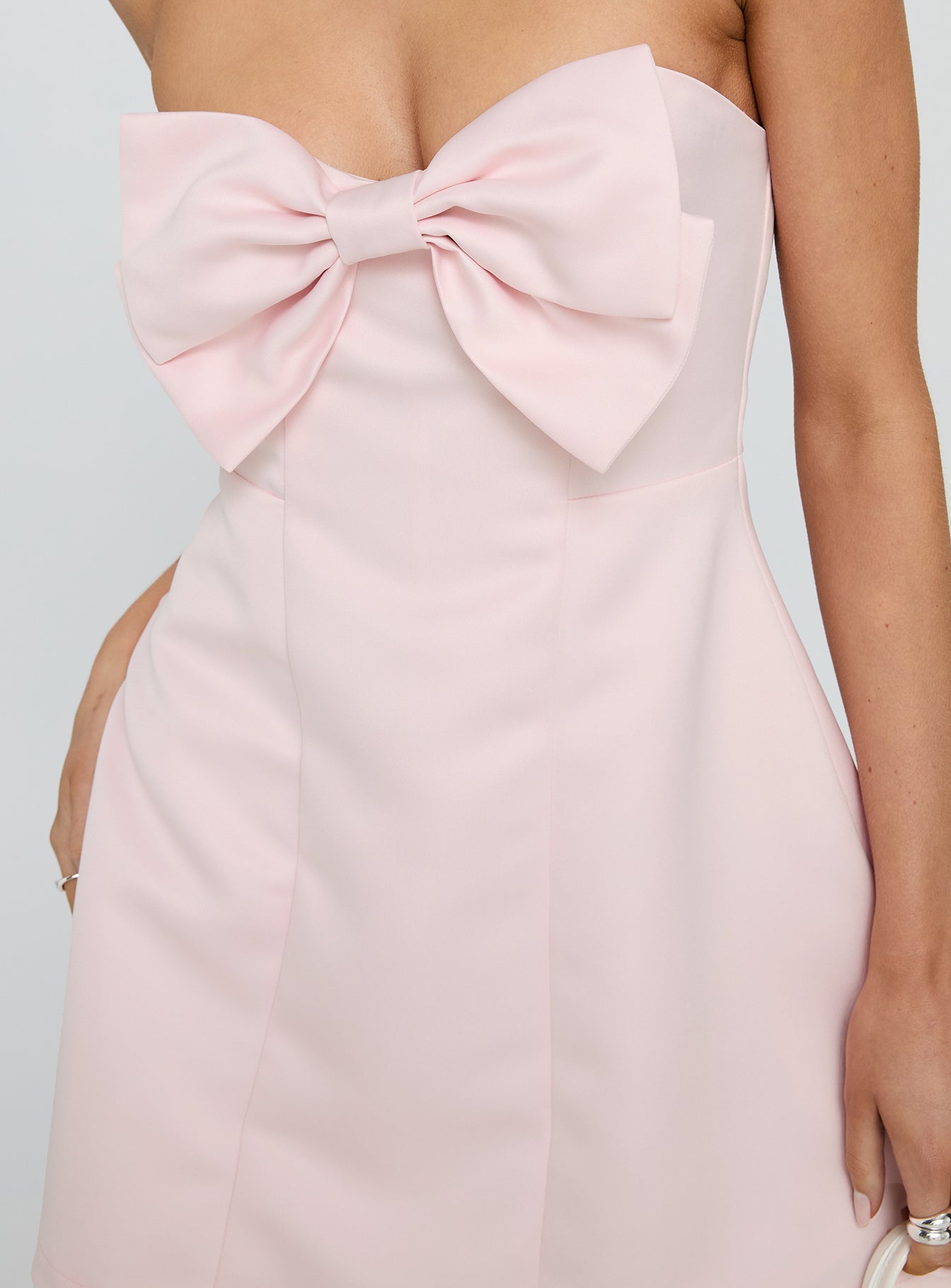 Genevie Strapless Bow Bust Mini Dress Light Pink - Image 6