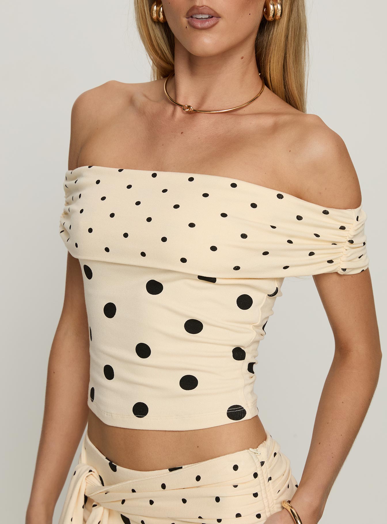 Aneira Off Shoulder Top Cream Polka - Image 6