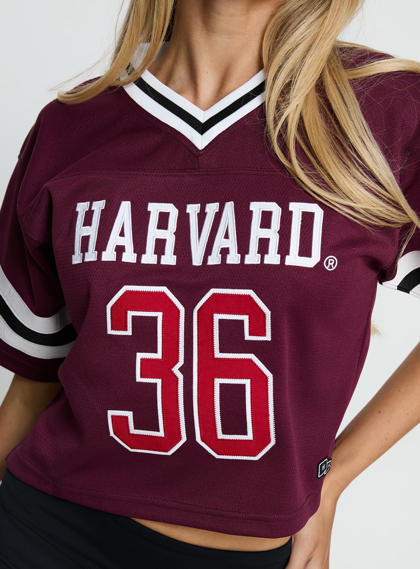 Harvard Cropped Football Jersey Tee Red - Image 6