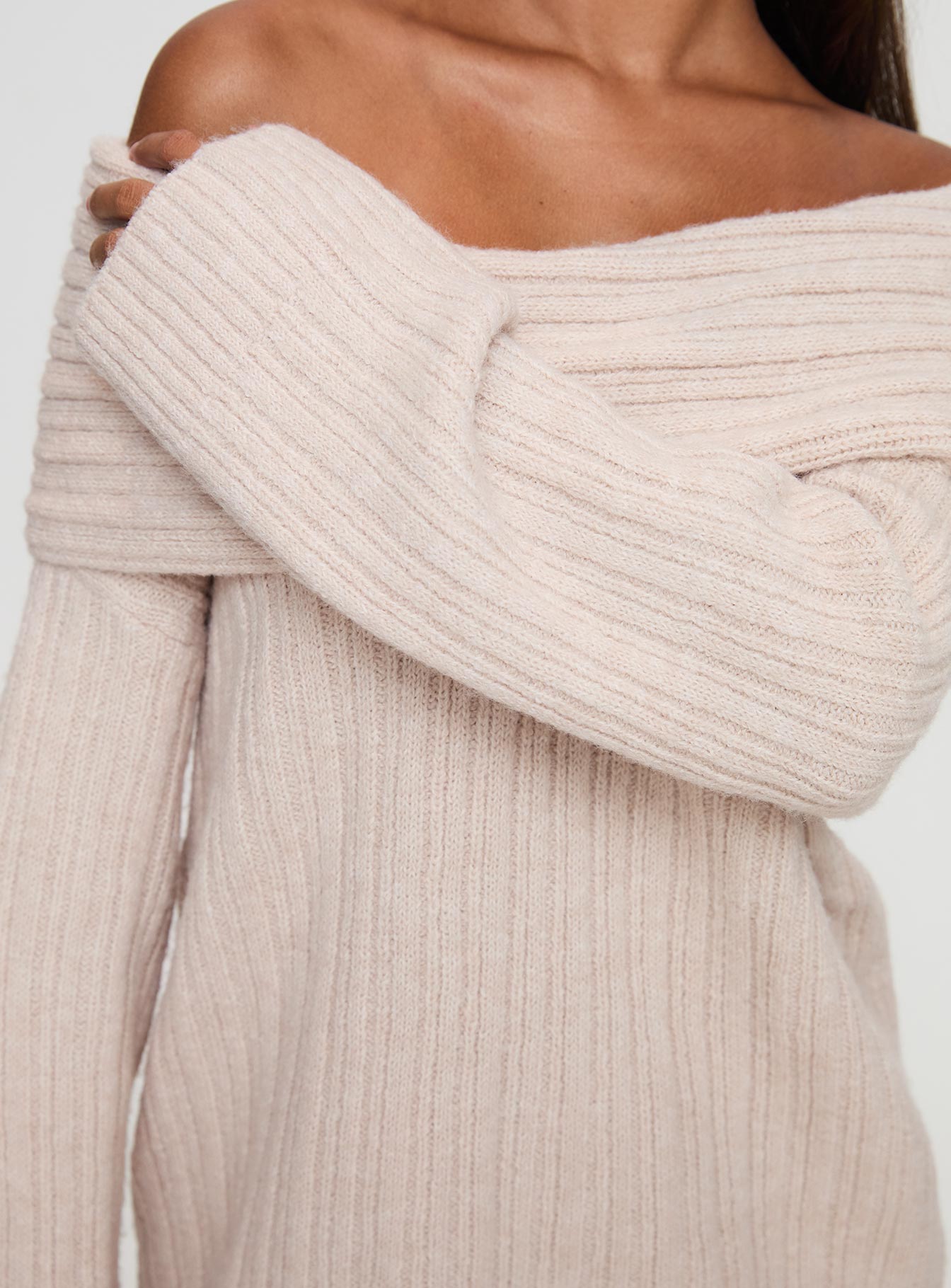 Mirrelle Off Shoulder Knit Sweater Beige - Image 6
