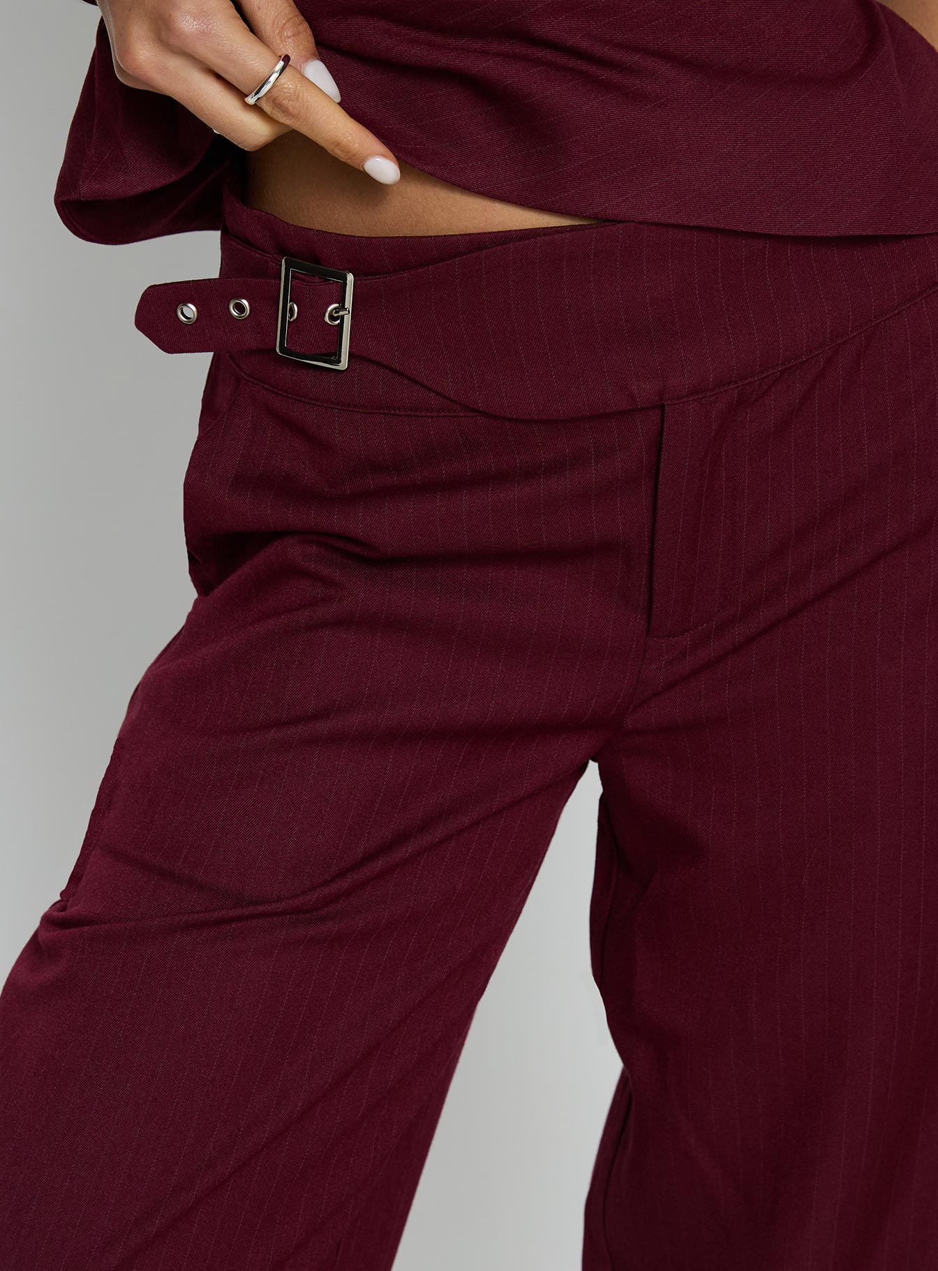 Jinny Relaxed Buckle Tailored Pants Berry Pinstripe - Image 6