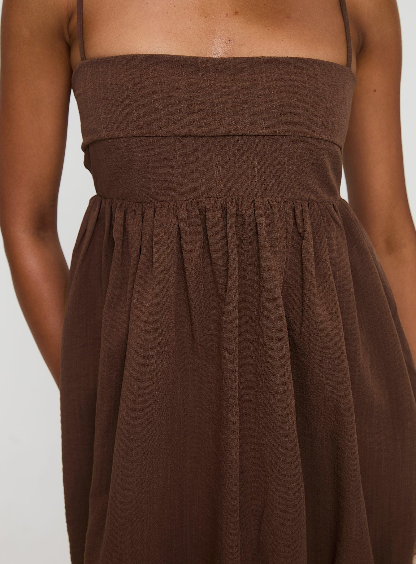 Layken Bubble Hem Mini Dress Chocolate - Image 6