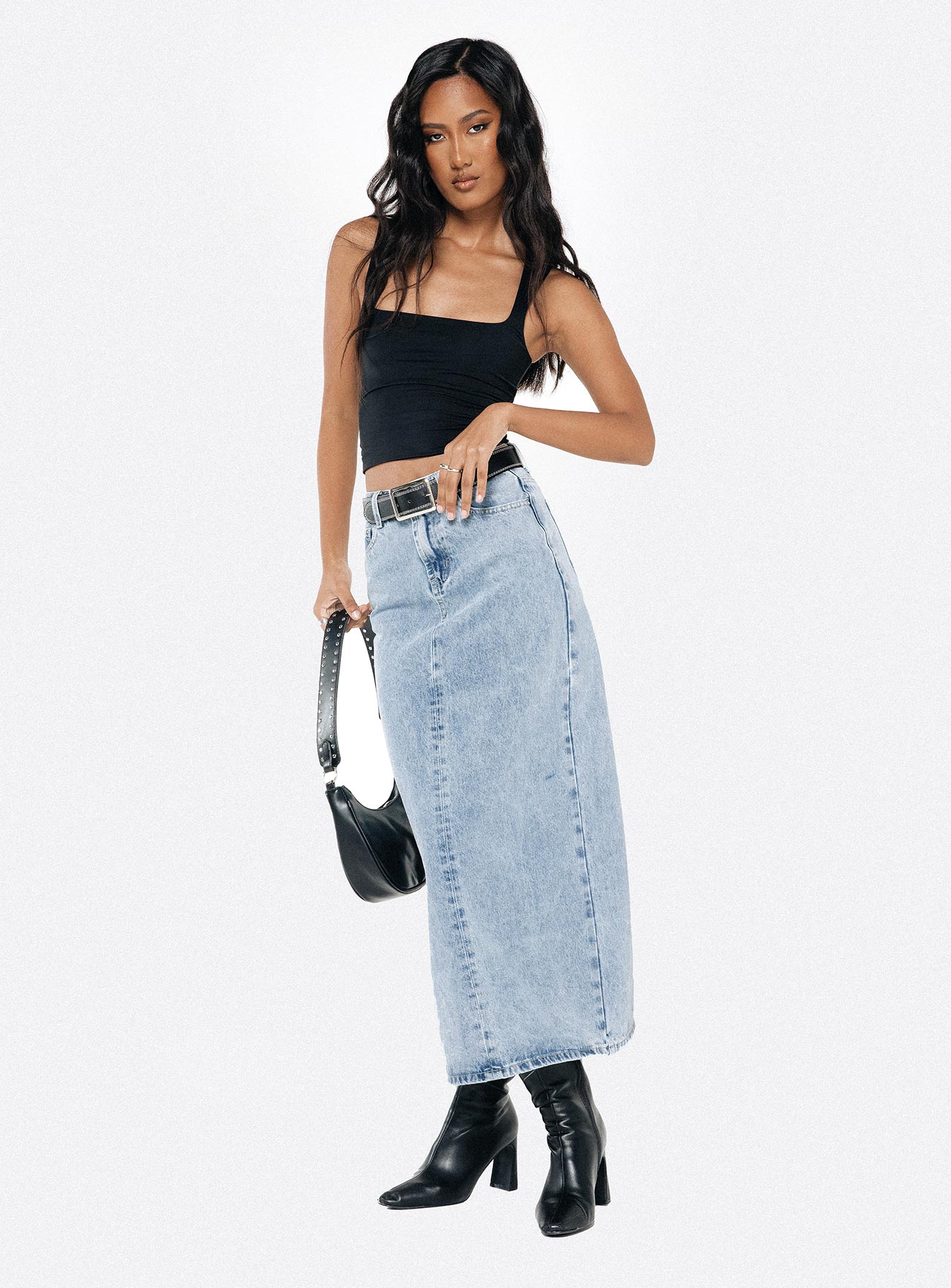 Whessler Split Back Denim Midi Skirt Angel Blue - Image 8