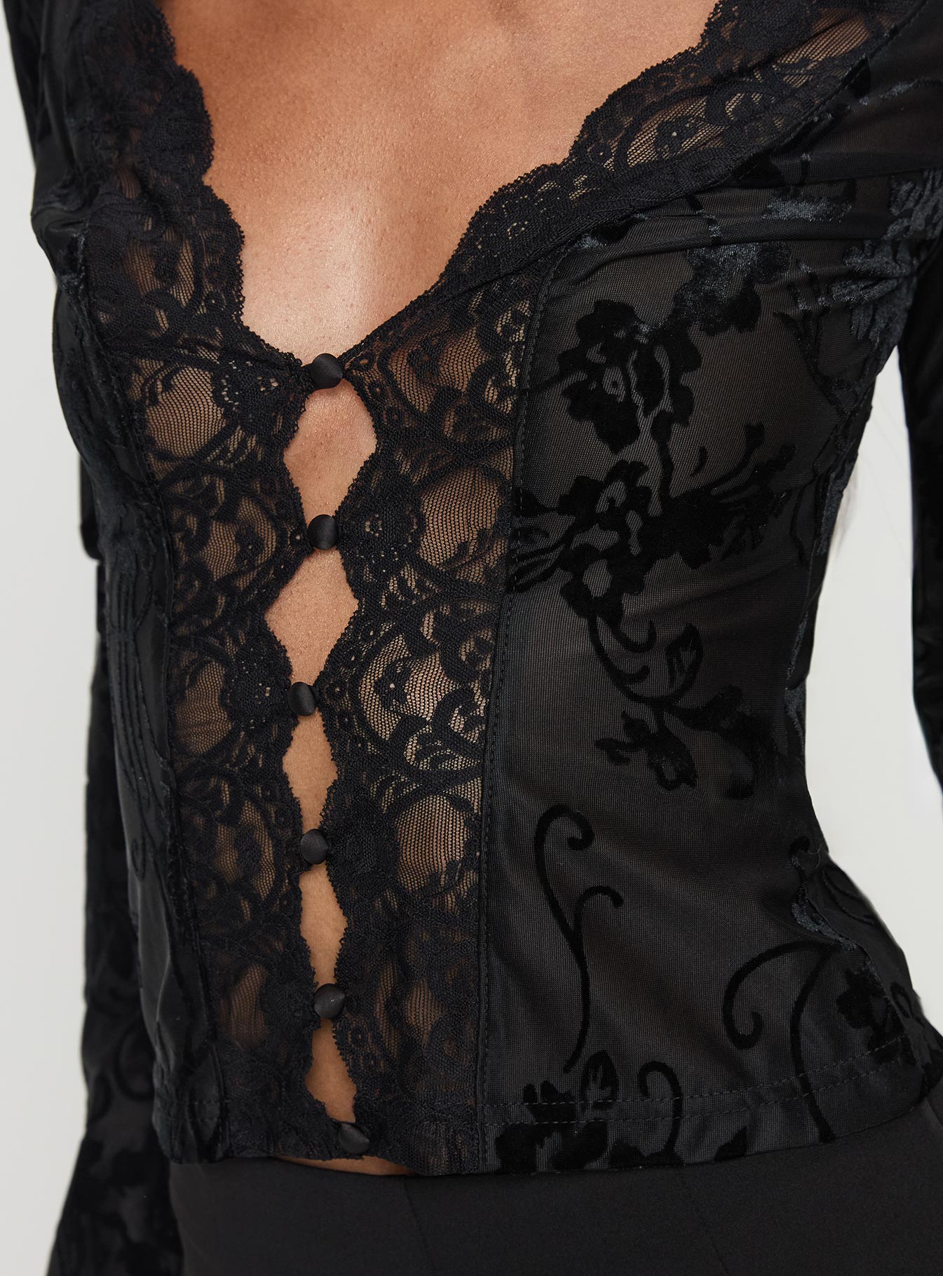 Find An Angel Long Sleeve Lace Trim Top Black - Image 5