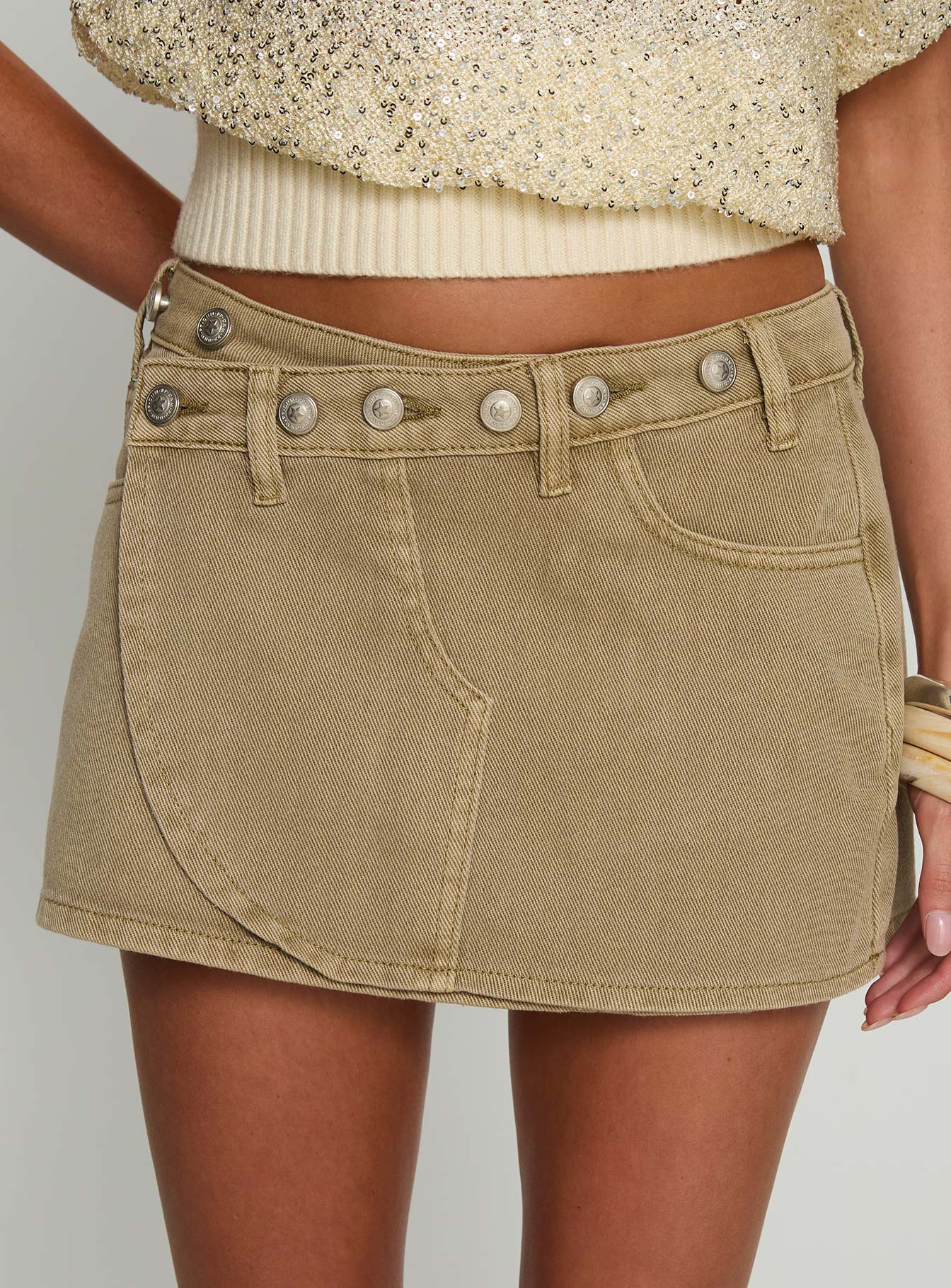 Katlynne Button Detail Mini Skirt Washed Beige - Image 6