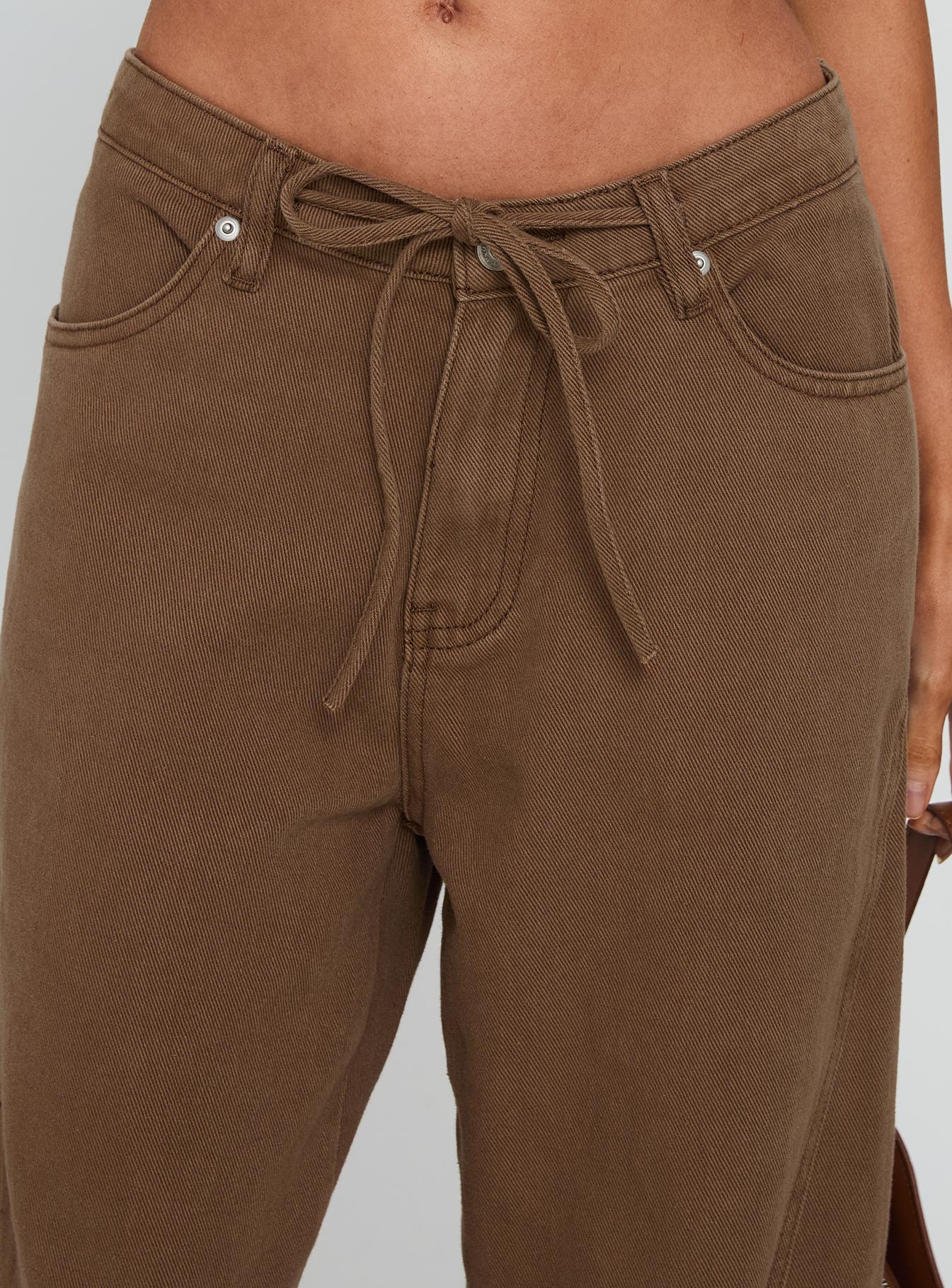 Bruiser Tie Waist Mid Rise Wide Leg Jeans Brown - Image 6