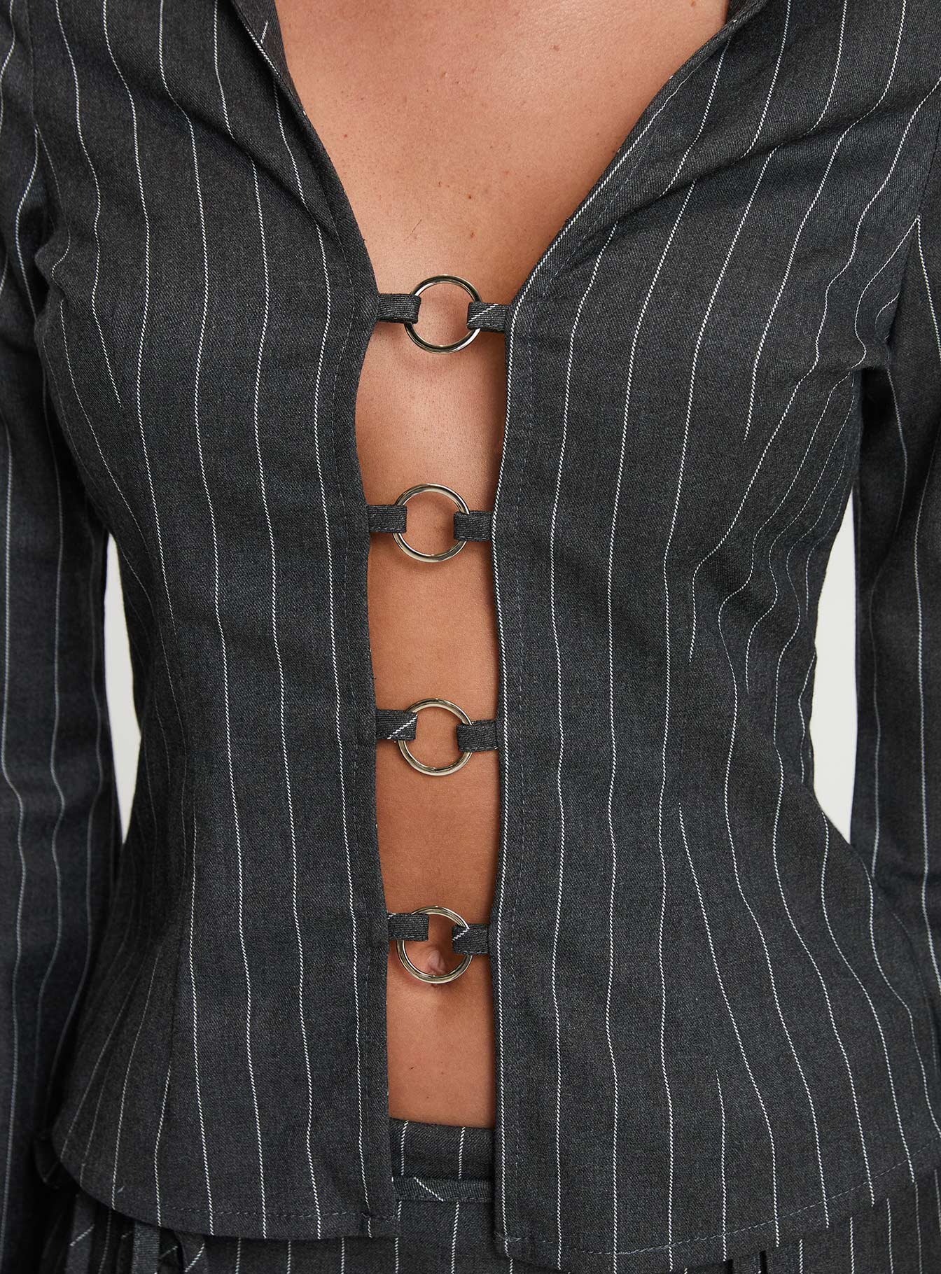 Saraya Long Sleeve Ring Top Grey Pinstripe - Image 6