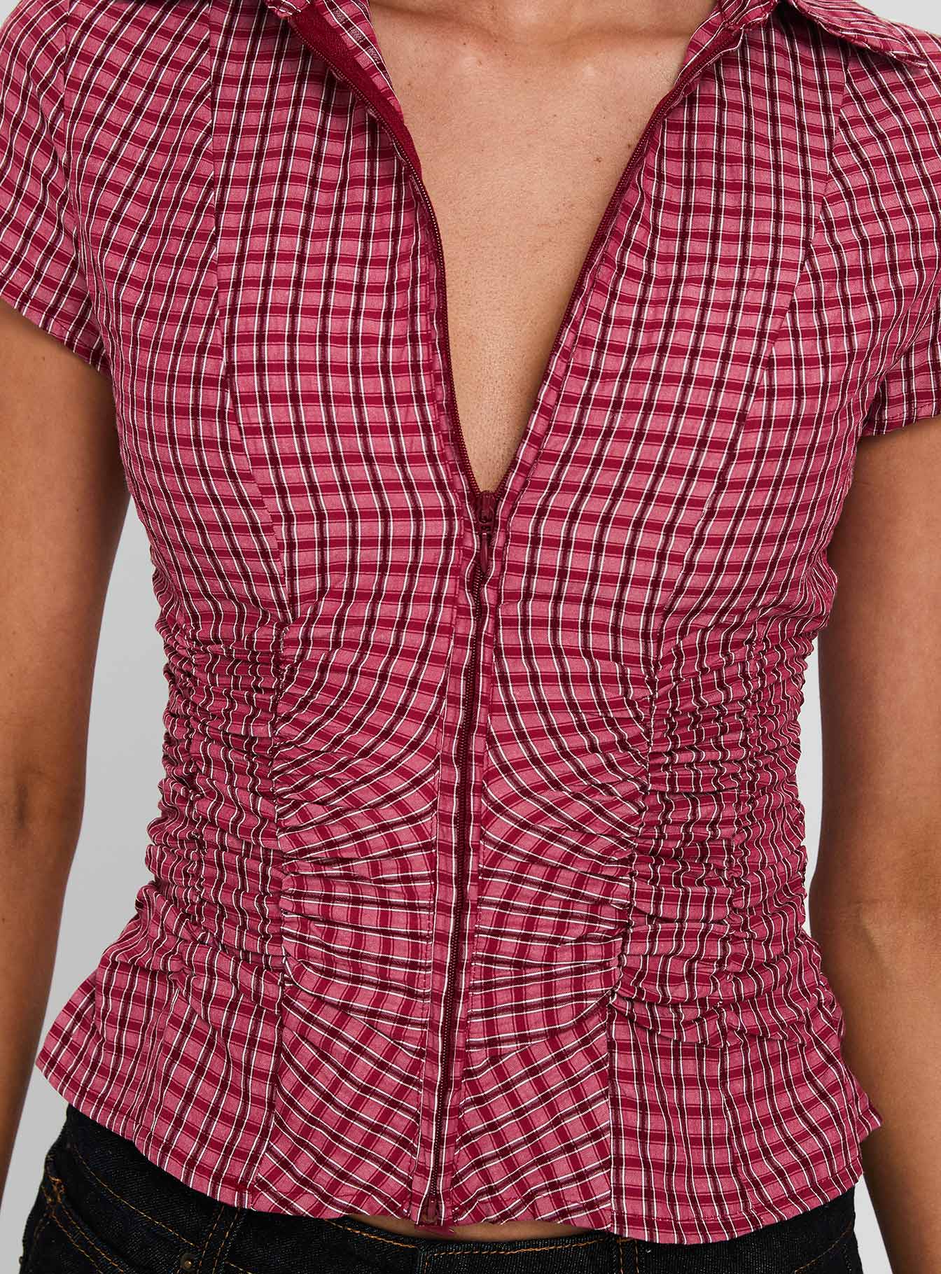 Meryn Ruched Top Red Check - Image 6