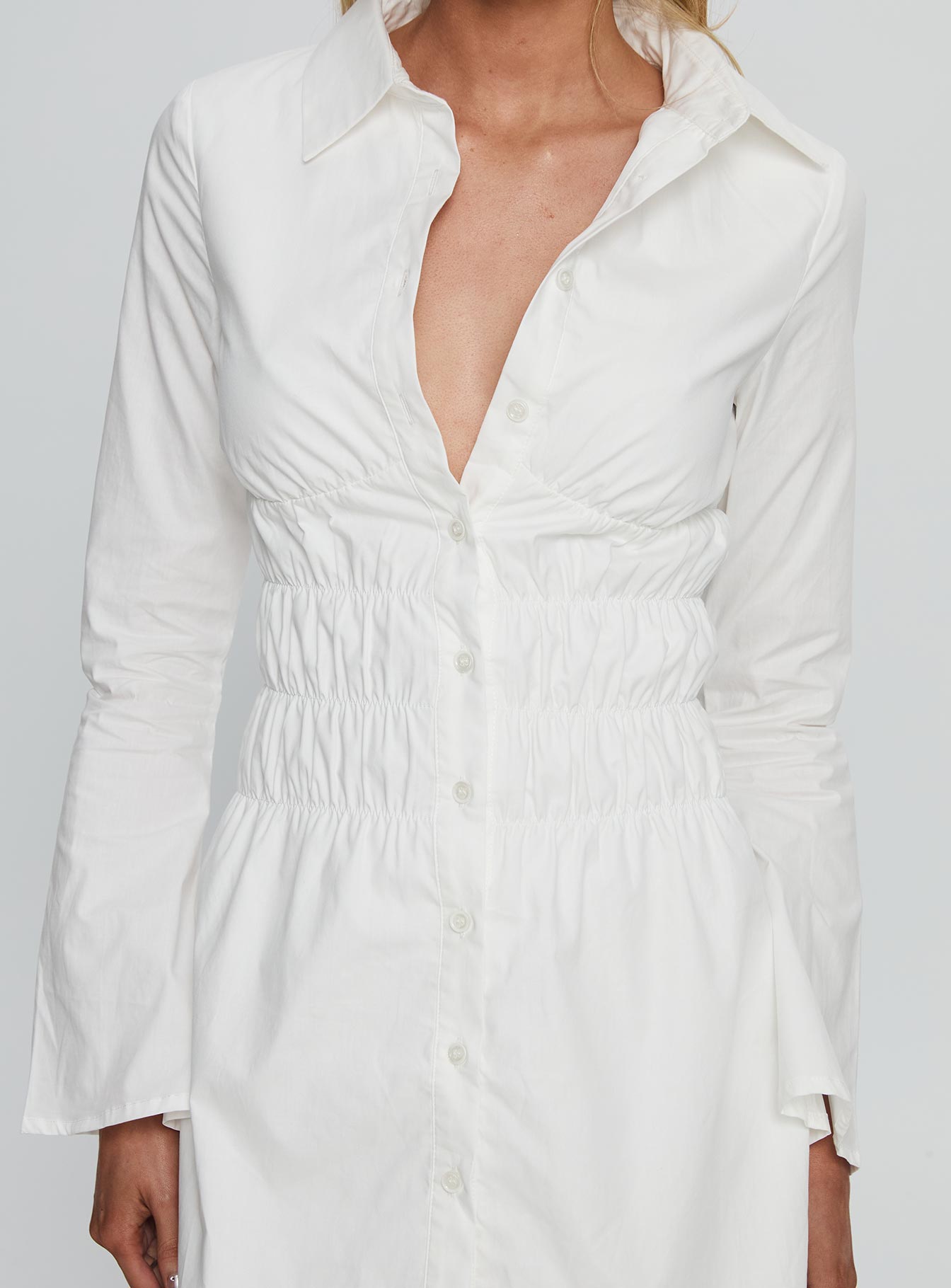 Stellaria Ruched Long Sleeve Mini Dress White - Image 6