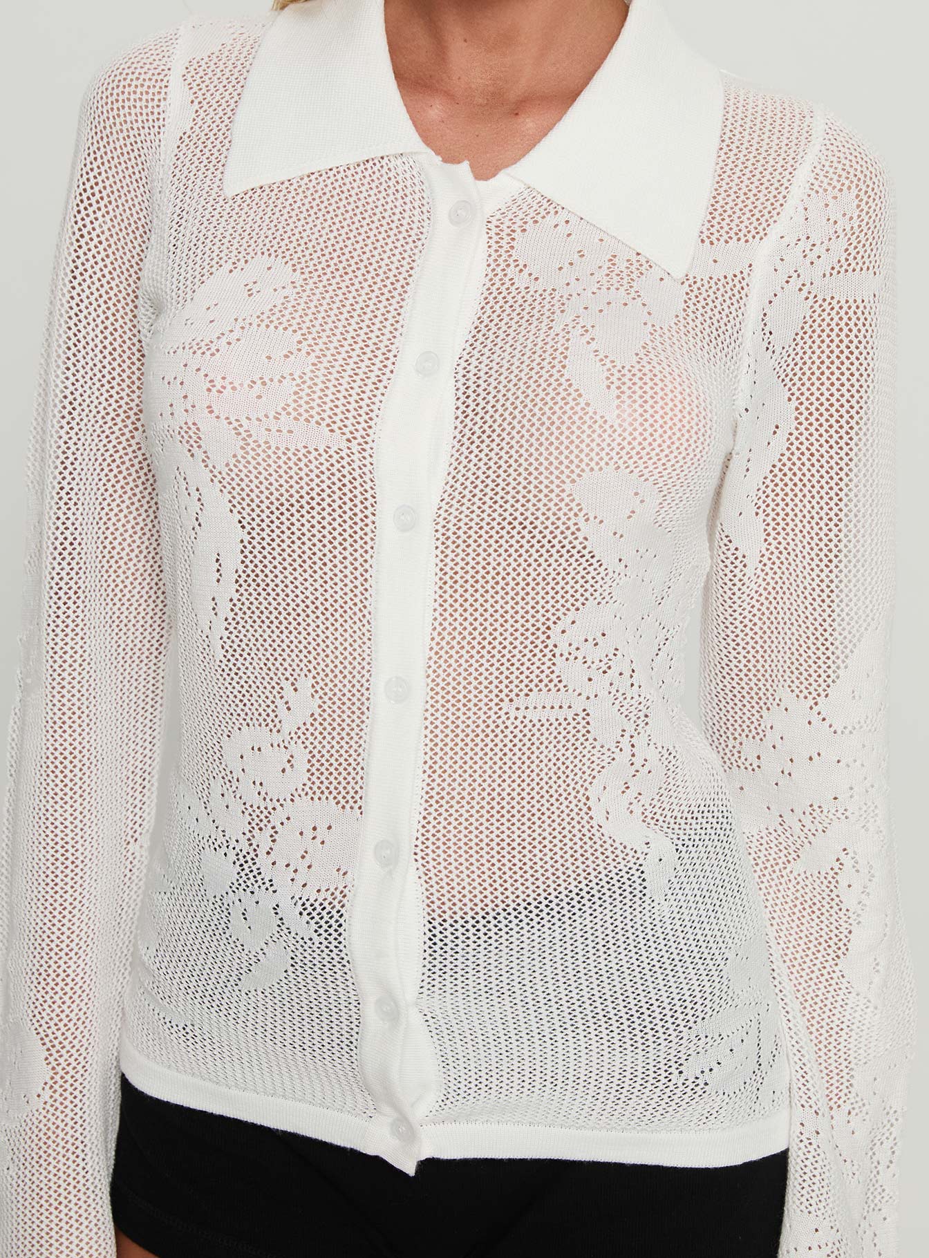 Marcita Floral Knit Longline Shirt White - Image 6