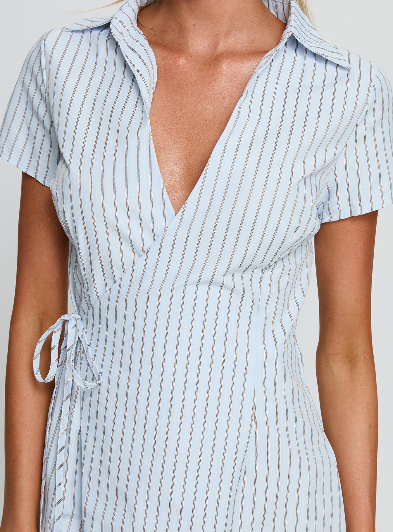 Amarita Wrap Collared Mini Dress Blue Stripe - Image 6