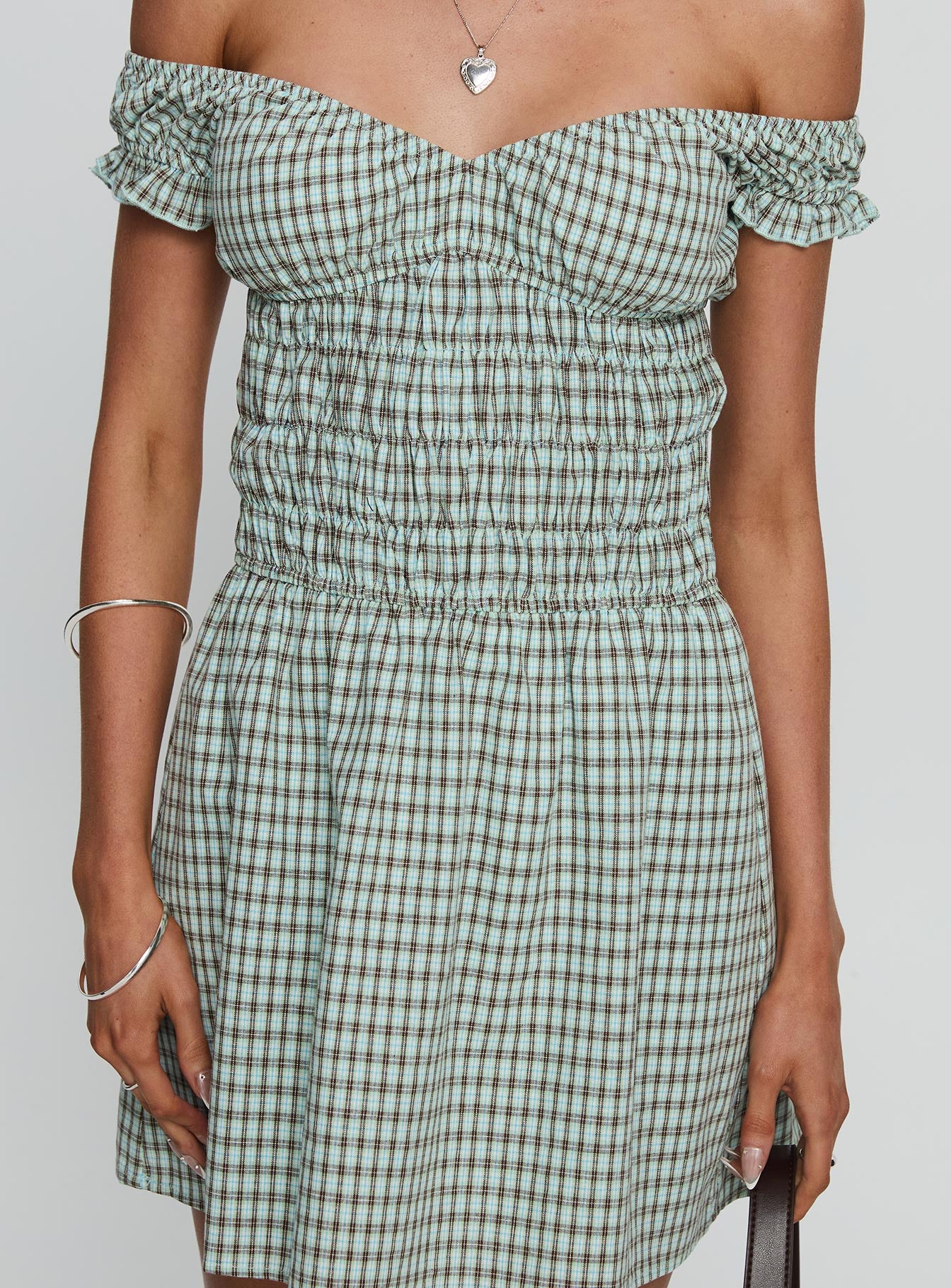 Olwen Ruched Romper Green Check - Image 6