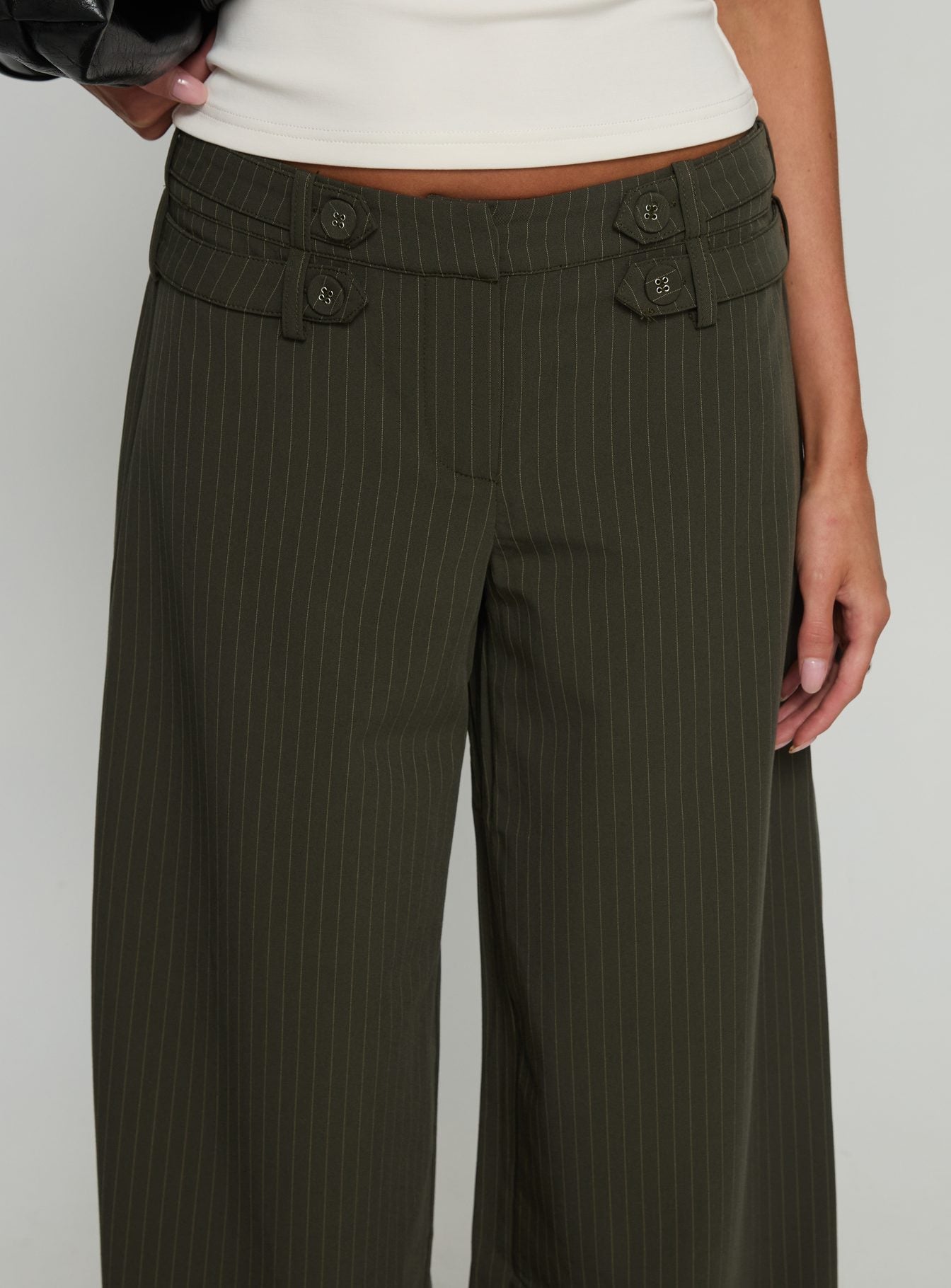 Jette Tailored Buckle Pant Green Pinstripe - Image 6