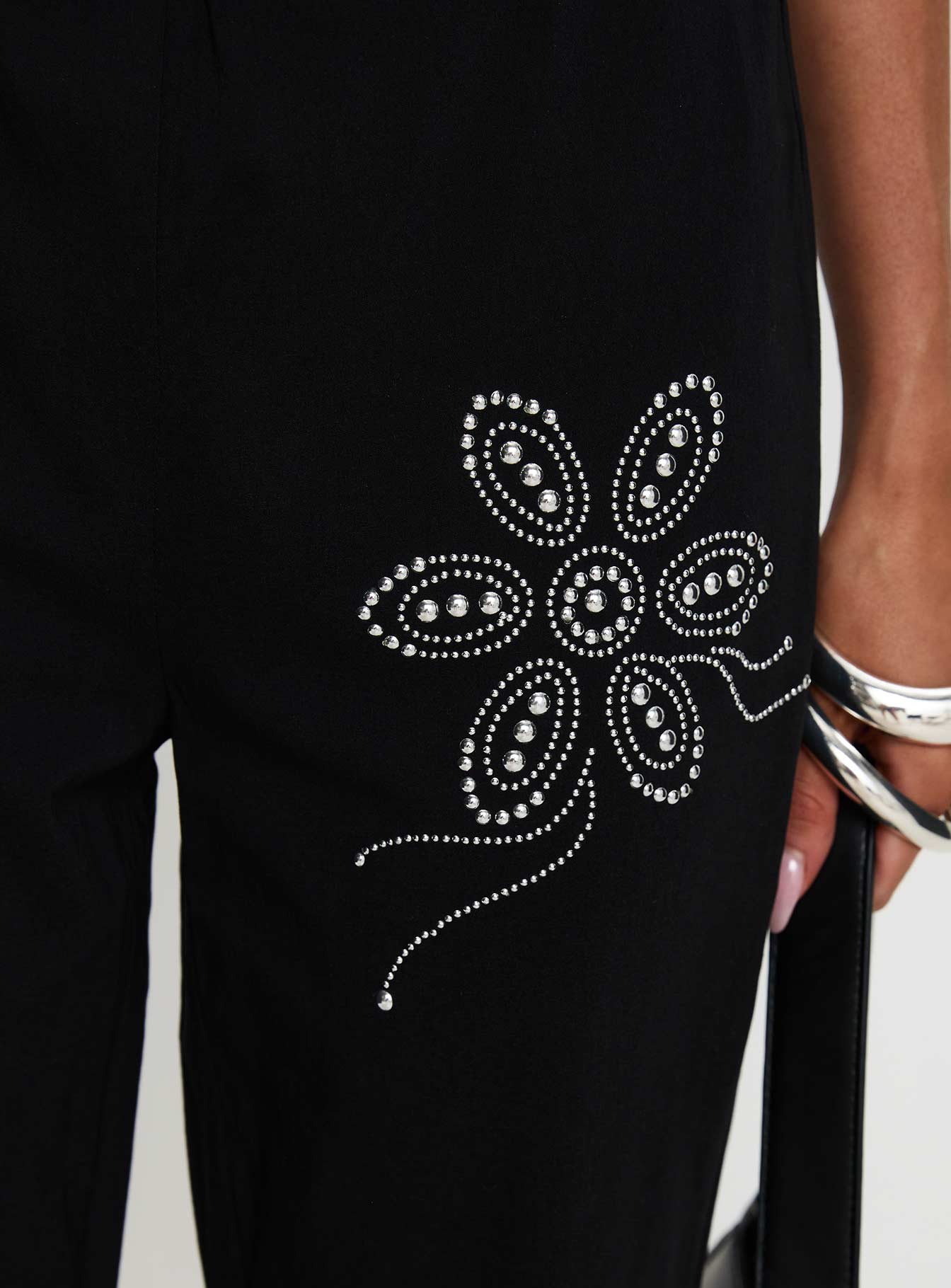 Quotation Diamante Flare Pants Black - Image 6