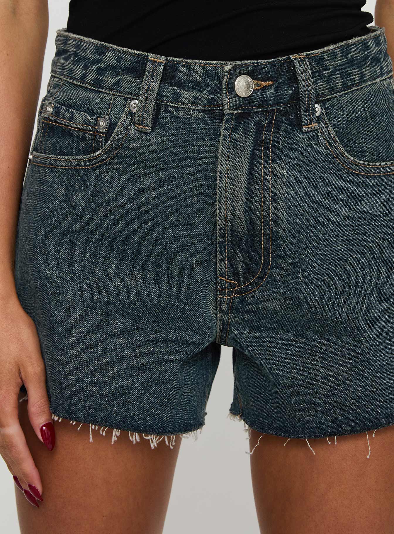 Get It Right Mid Rise Denim Shorts Dark Denim Wash - Image 6