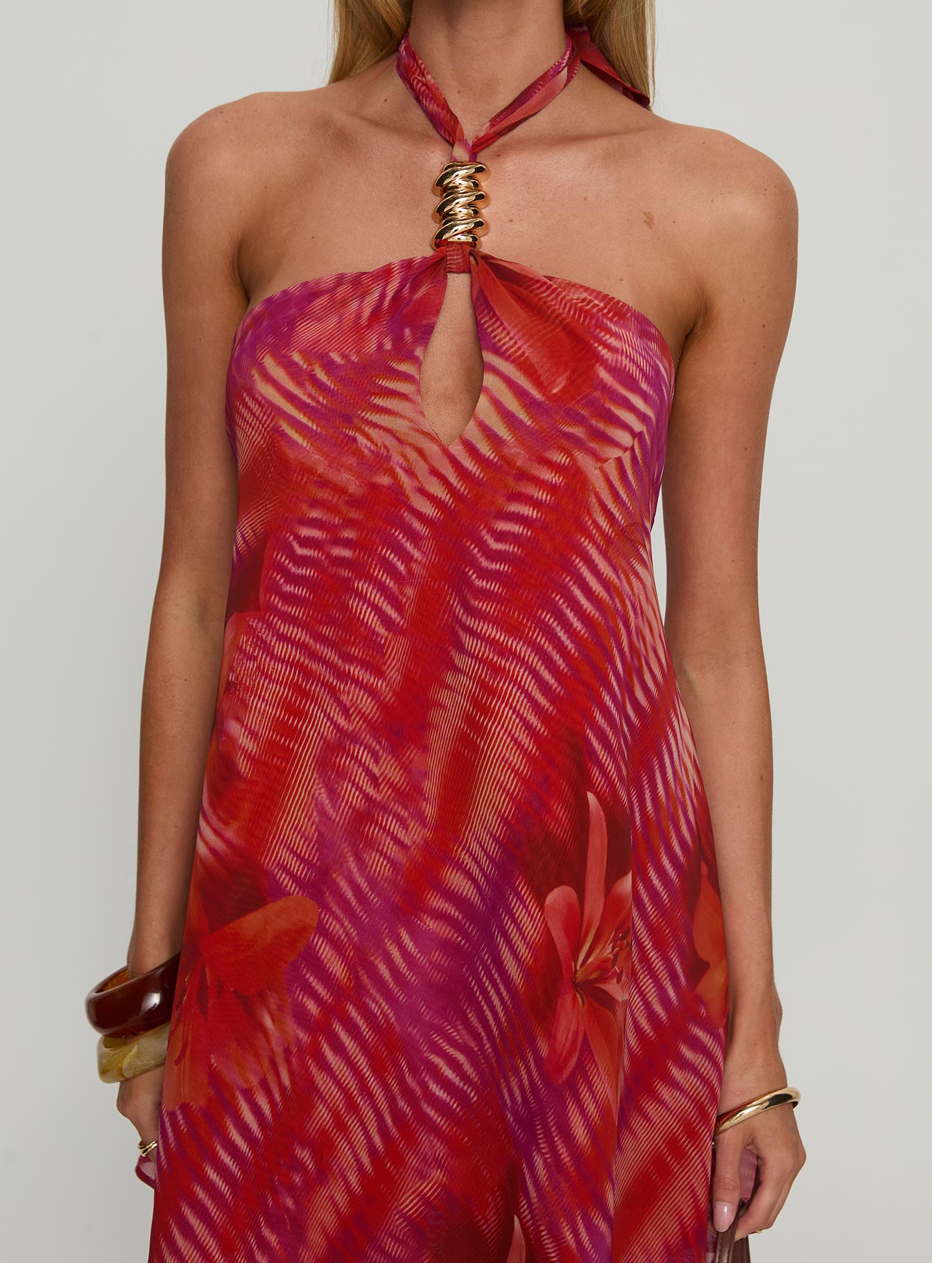 Magica Halter Keyhole Mini Dress Red Floral - Image 6