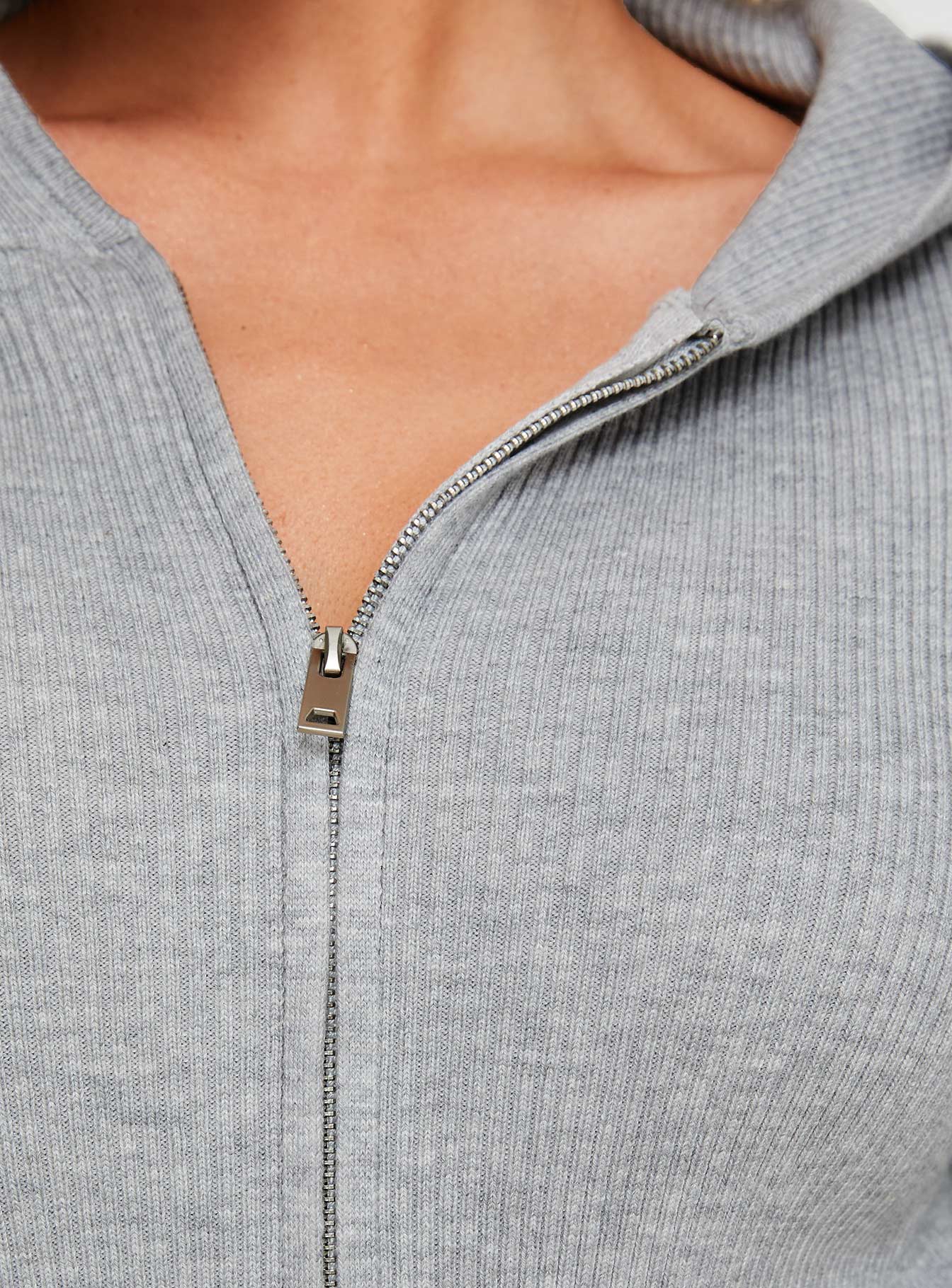 Cher Zip Up Knit Sweater Grey Marle - Image 6