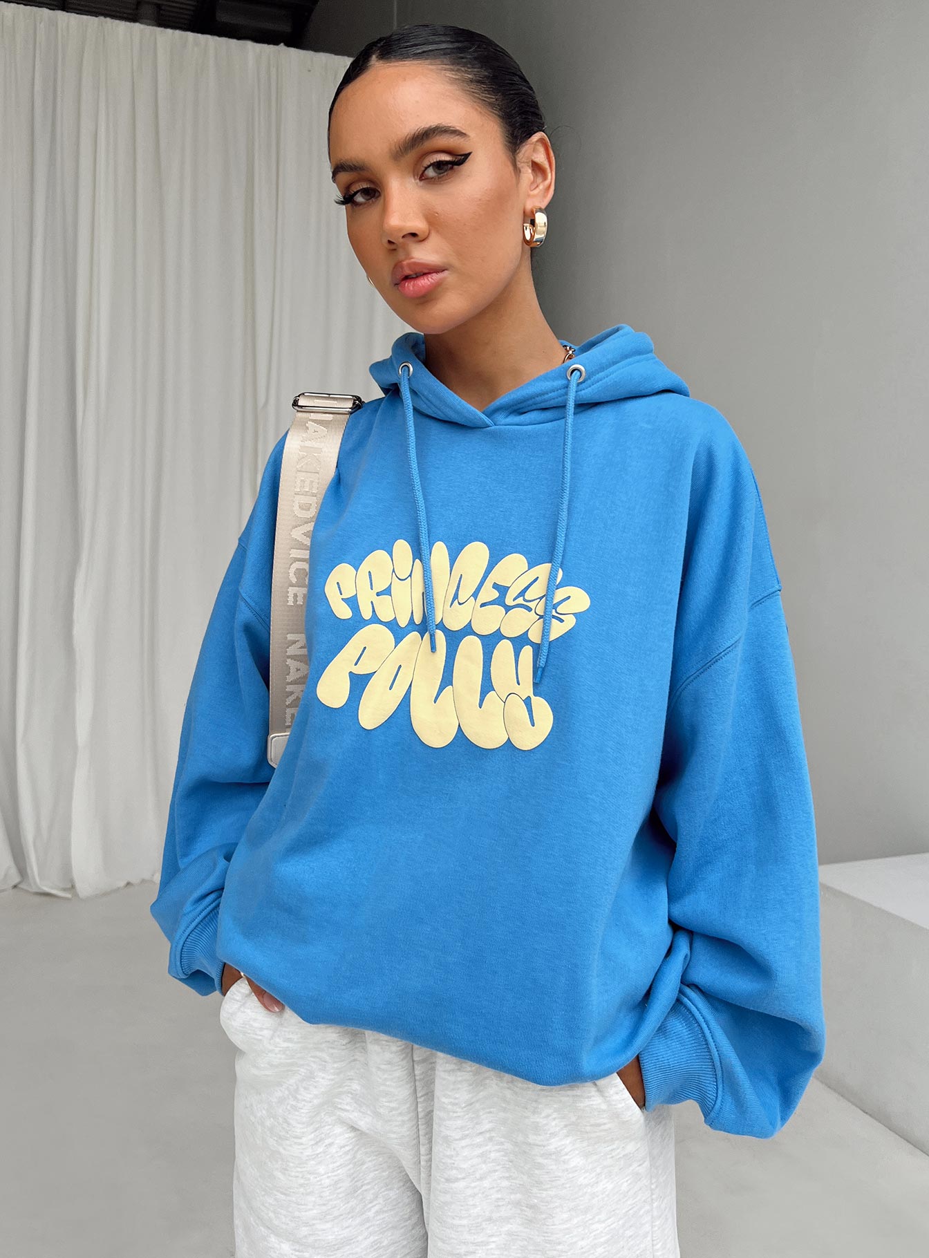 Princess Polly Hooded Sweatshirt Bubble Text Blue / Yellow - Image 5