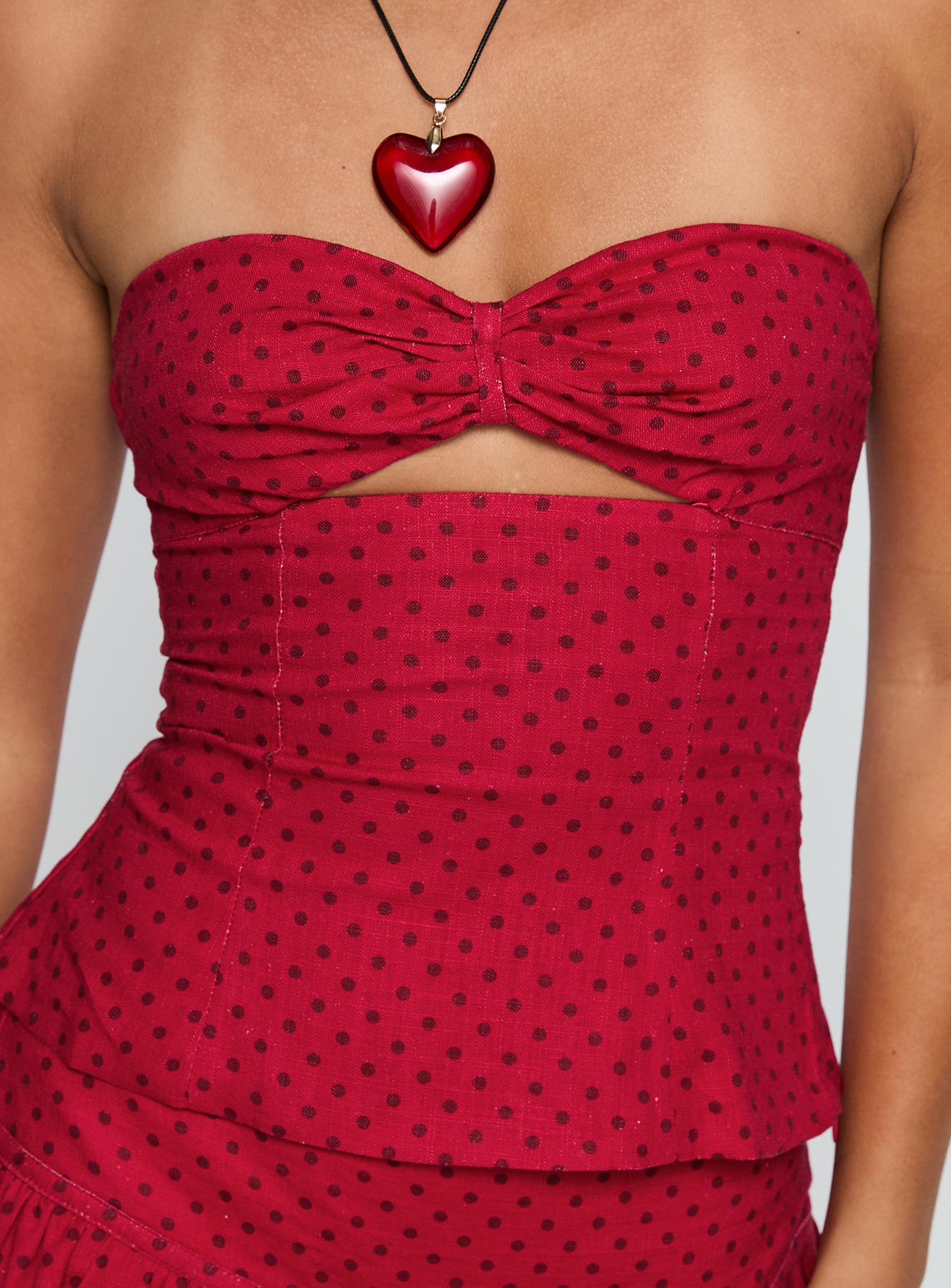 Kandee Twist Linen Blend Top Red Polka - Image 6