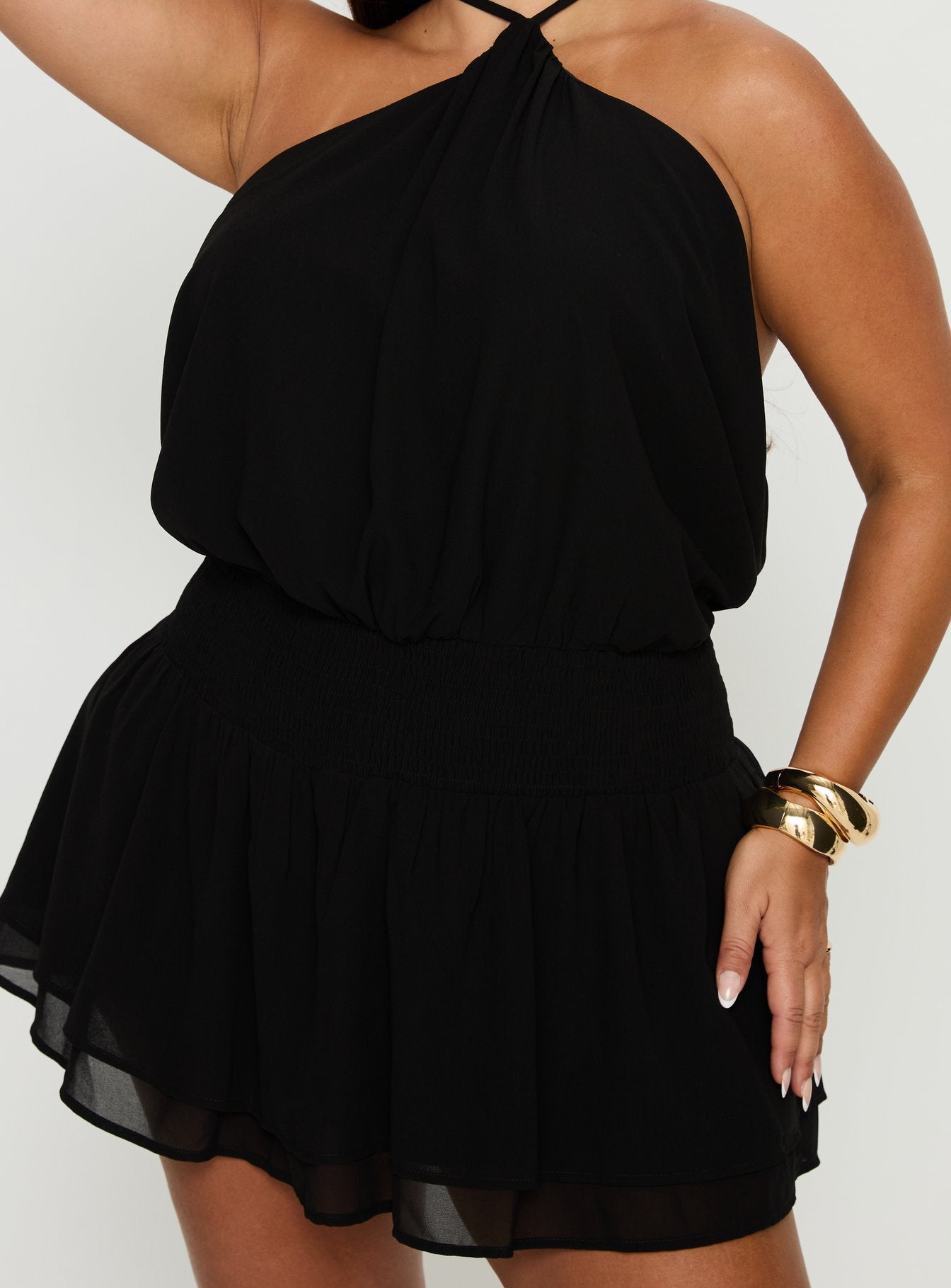 Khamira Halter Shirred Mini Dress Black Curve - Image 6